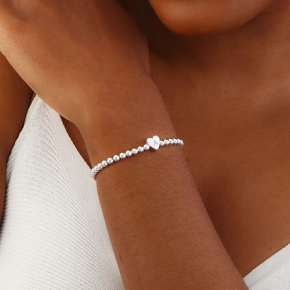Gold Initial Beaded Bracelets for Women,14K Gold Plated Heart Letter Bracelets Handmade Ball Bead Bracelet Dainty Personalized Name Letter Bracelet for Women Trendy Gold Jewelry Gifts