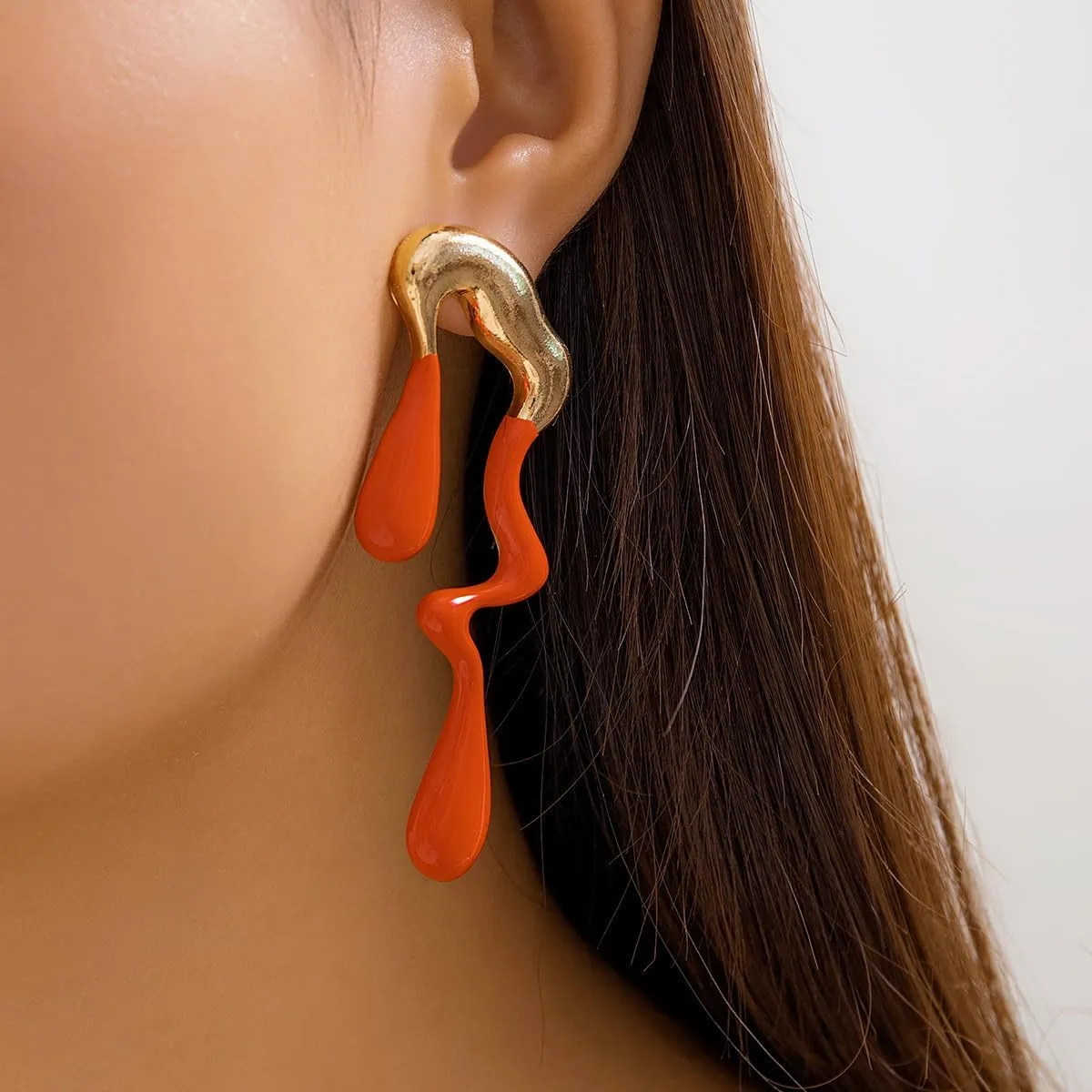 Gold Irregular Waterdrop Earrings,Liquid Metal Exaggerated Piercing Earrings,Black/Red/Green Earrings for Women Grils,Minimalist Earrings for Women