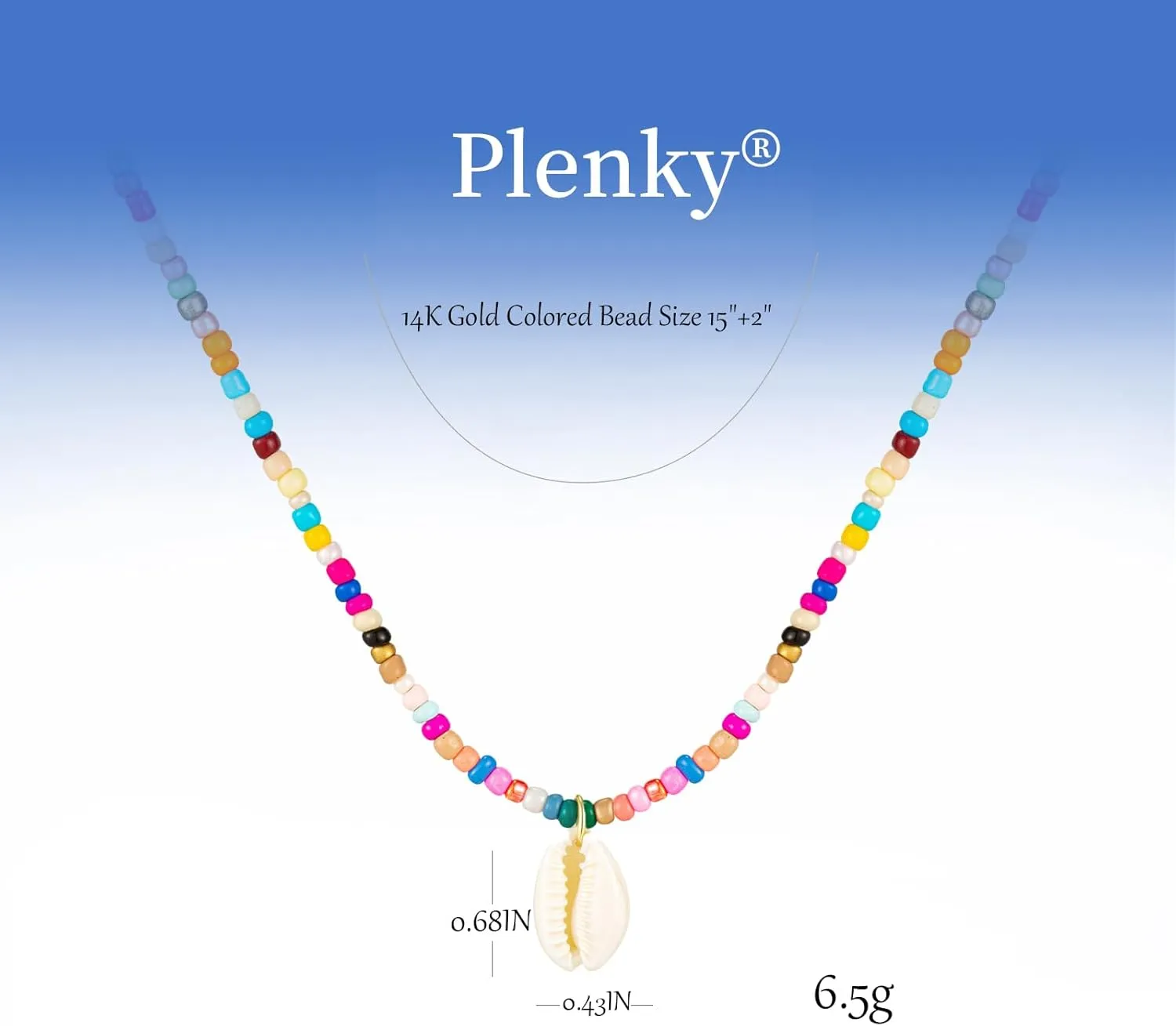 Gold Necklace for Women-Colorful Beaded Necklaces 14K Gold Plated Bohemian Choker Shell, Starfish, Palm Tree, Conch Shell Beachy Jewelry for Women Gifts