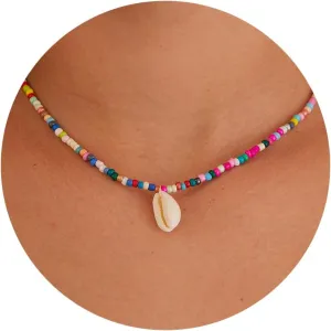 Gold Necklace for Women-Colorful Beaded Necklaces 14K Gold Plated Bohemian Choker Shell, Starfish, Palm Tree, Conch Shell Beachy Jewelry for Women Gifts