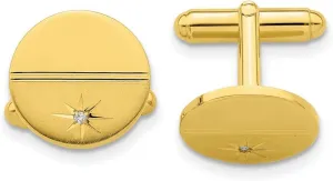 Gold Plated Solid Polished and satin Engravable (front only) .01 Ct. Diamond-Polished Florentined Cuff Links 16x16mm Wide-Cuff Link for Men