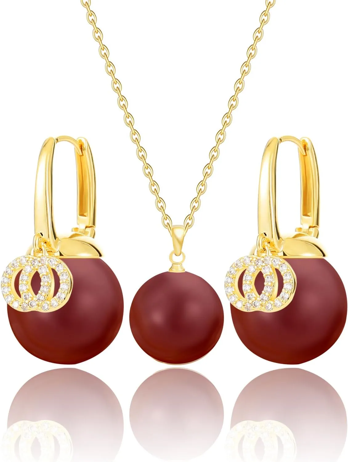 Gold Plated Stainless Steel Zircon Necklace And Earrings Jewelry for Women