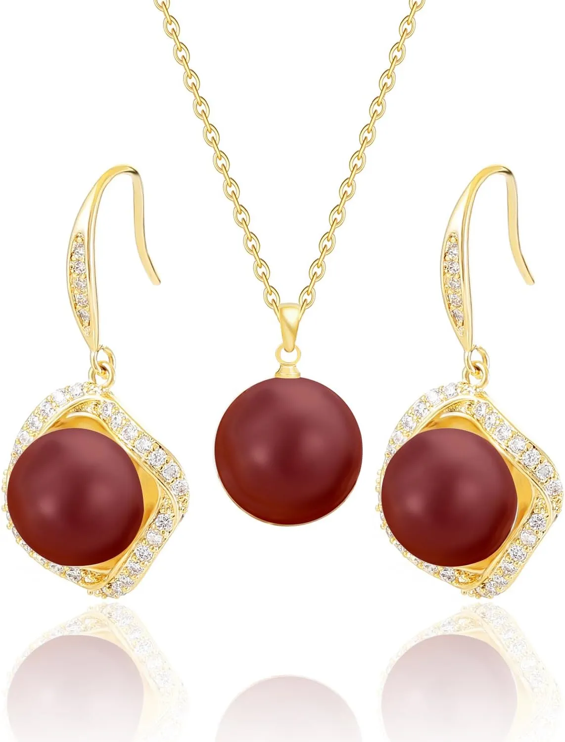Gold Plated Stainless Steel Zircon Necklace And Earrings Jewelry for Women