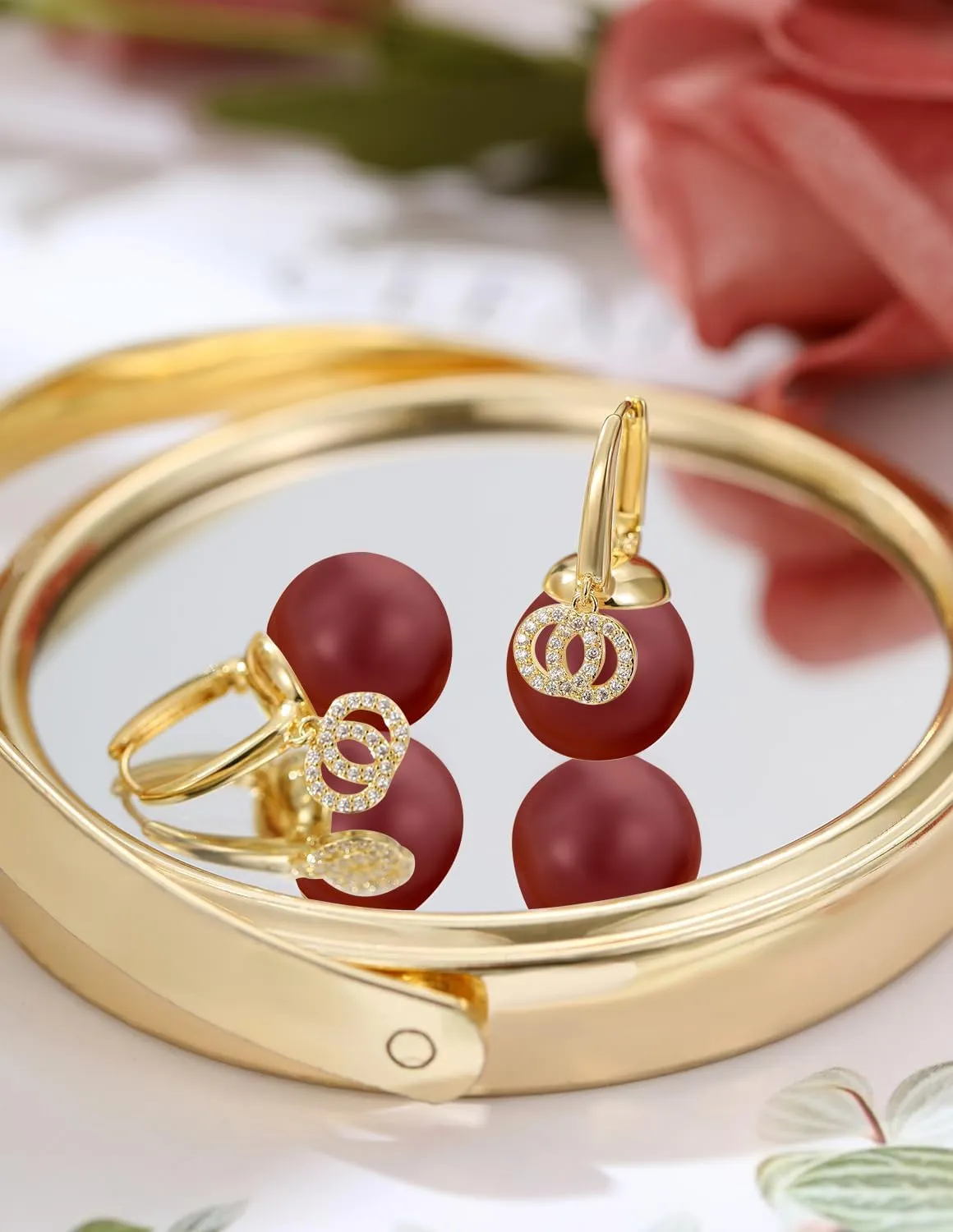 Gold Plated Stainless Steel Zircon Necklace And Earrings Jewelry for Women