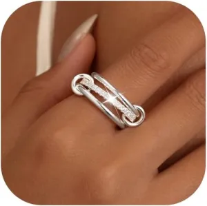 Gold Rings for Women Non Tarnish, 14k Gold Plated Interlocked Stackable Rings Set, Two-Toned Mixed Metals Multi Connected Bands Cubic Zirconia Rings for Women