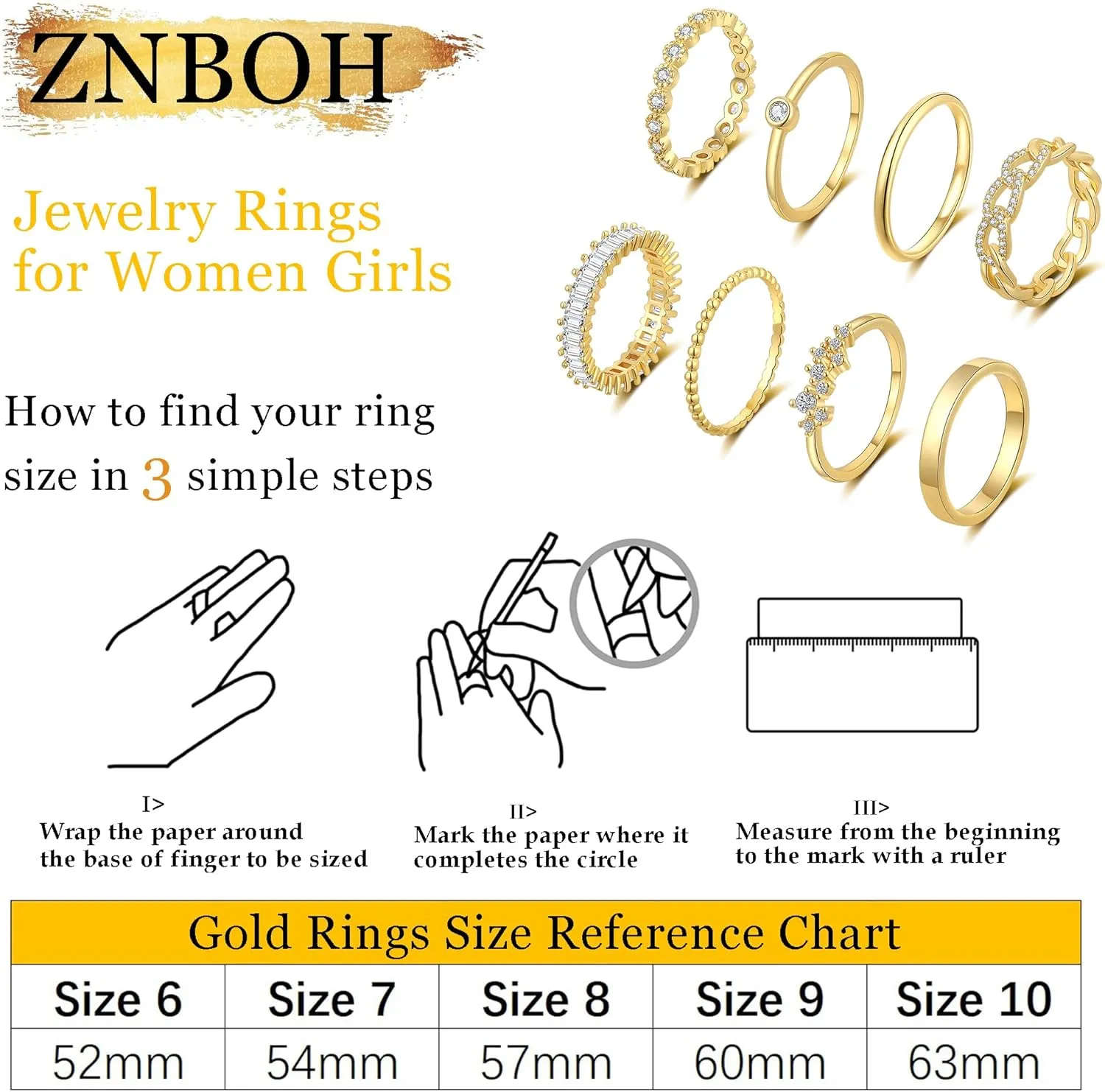 Gold Silver Plated Stacking Rings Set for Women 14K Dainty Stackable Thumb Knuckle Cute Ring for Women Pinky Finger Fashion Band Thin Simple Plain Chain CZ Rings Size 6-11