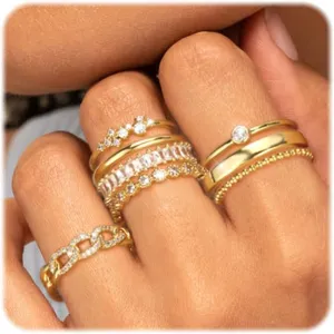 Gold Silver Plated Stacking Rings Set for Women 14K Dainty Stackable Thumb Knuckle Cute Ring for Women Pinky Finger Fashion Band Thin Simple Plain Chain CZ Rings Size 6-11