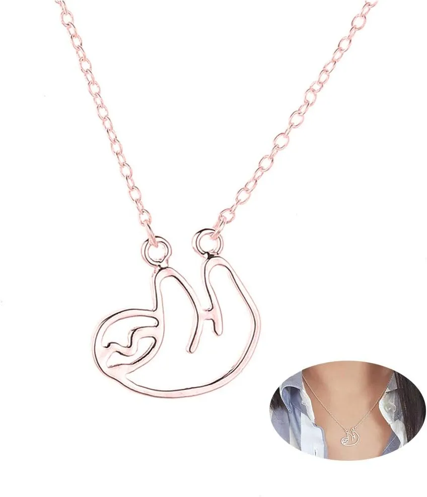 Gold Silver Sloth Charm Necklace - Stylish Cute Animal Pendant Jewelry