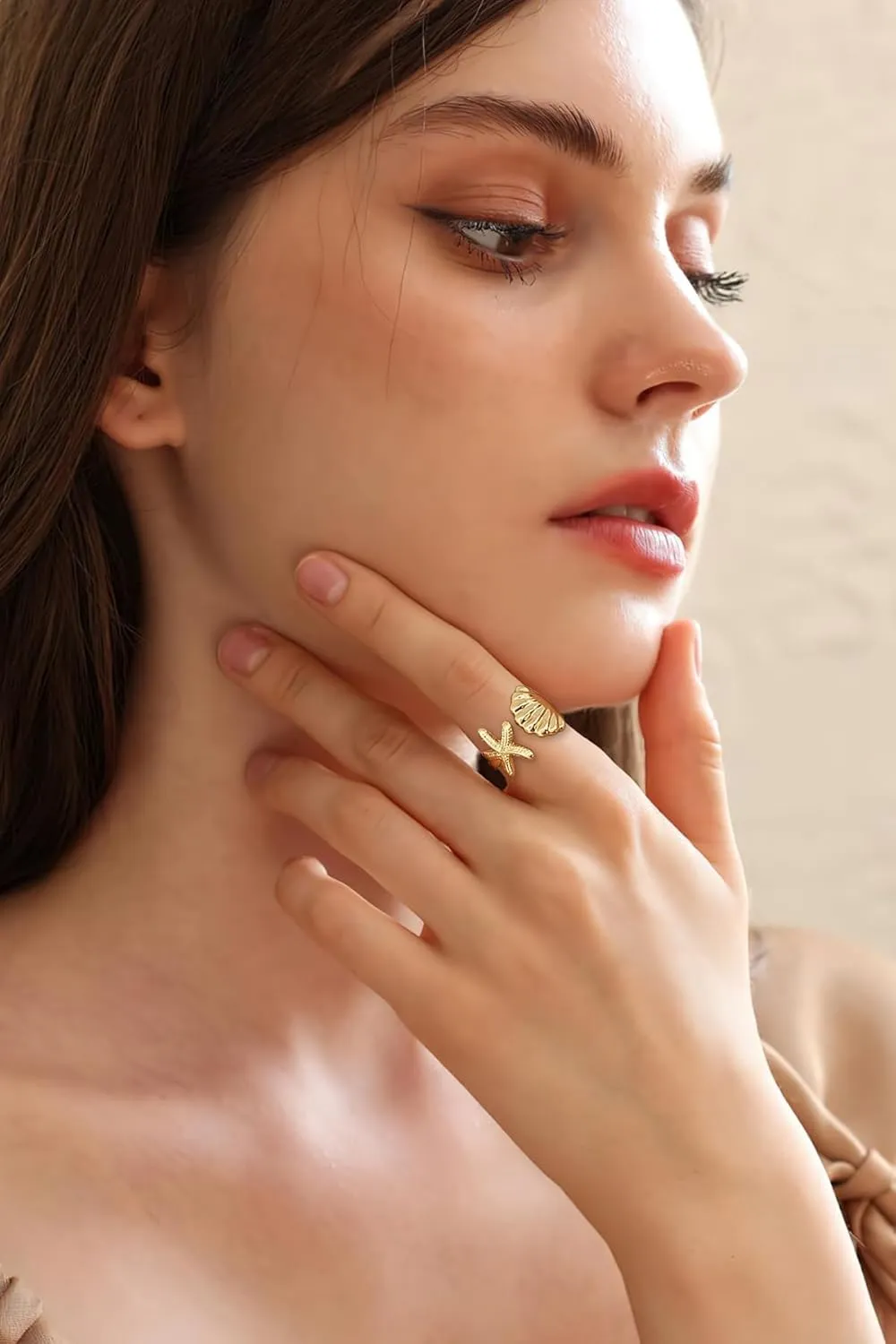 Gold Starfish Rings For Women Trendy Seashell Ring Summer Beach Jewelry Gift