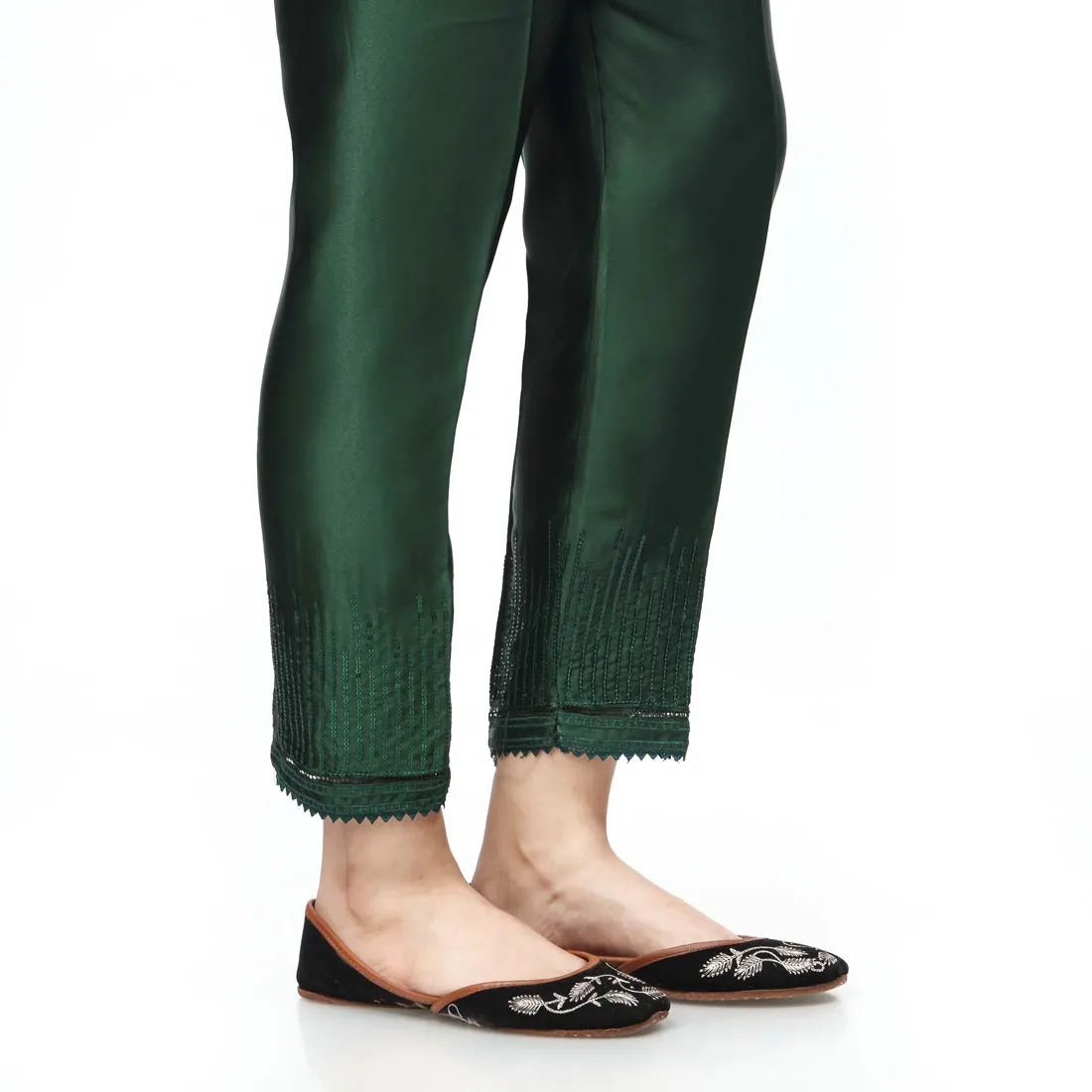Green Embroidered Shamoze Silk Trouser PW3693