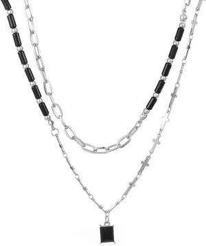 GulCean Goth Cross Necklace for Men Stainless Steel Trendy Y2K Layered Paper Clip Cross Cuba Chain Red Black Zircon Liquid Metal Cross Pendant Charm Choker Necklace for Women