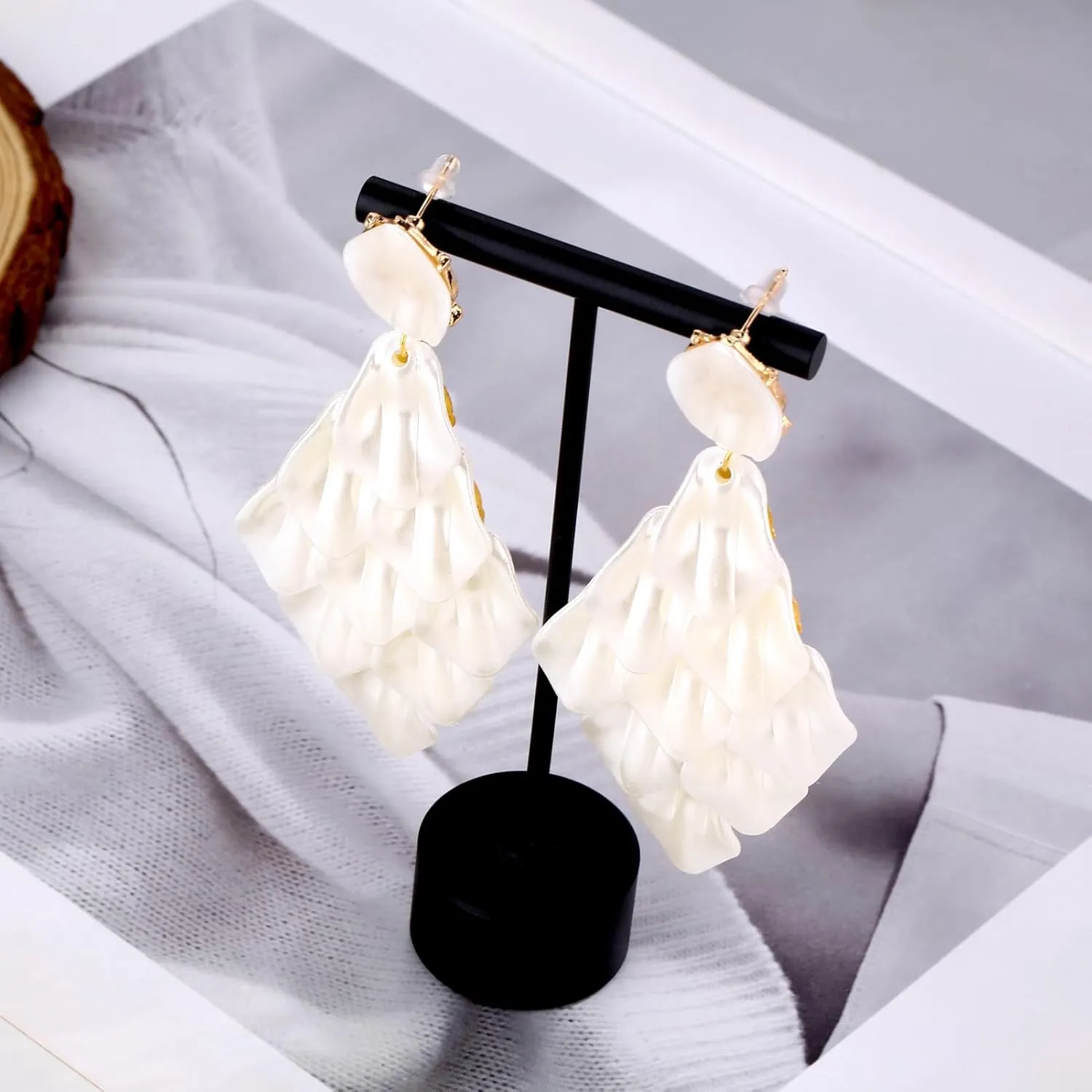 Halawly Long Rose Petal Earrings for Women Boho Acrylic Flower Drop Dangle Earrings Big Bold Colorful Fashion Rhombic Statement Costume Jewelry Gifts