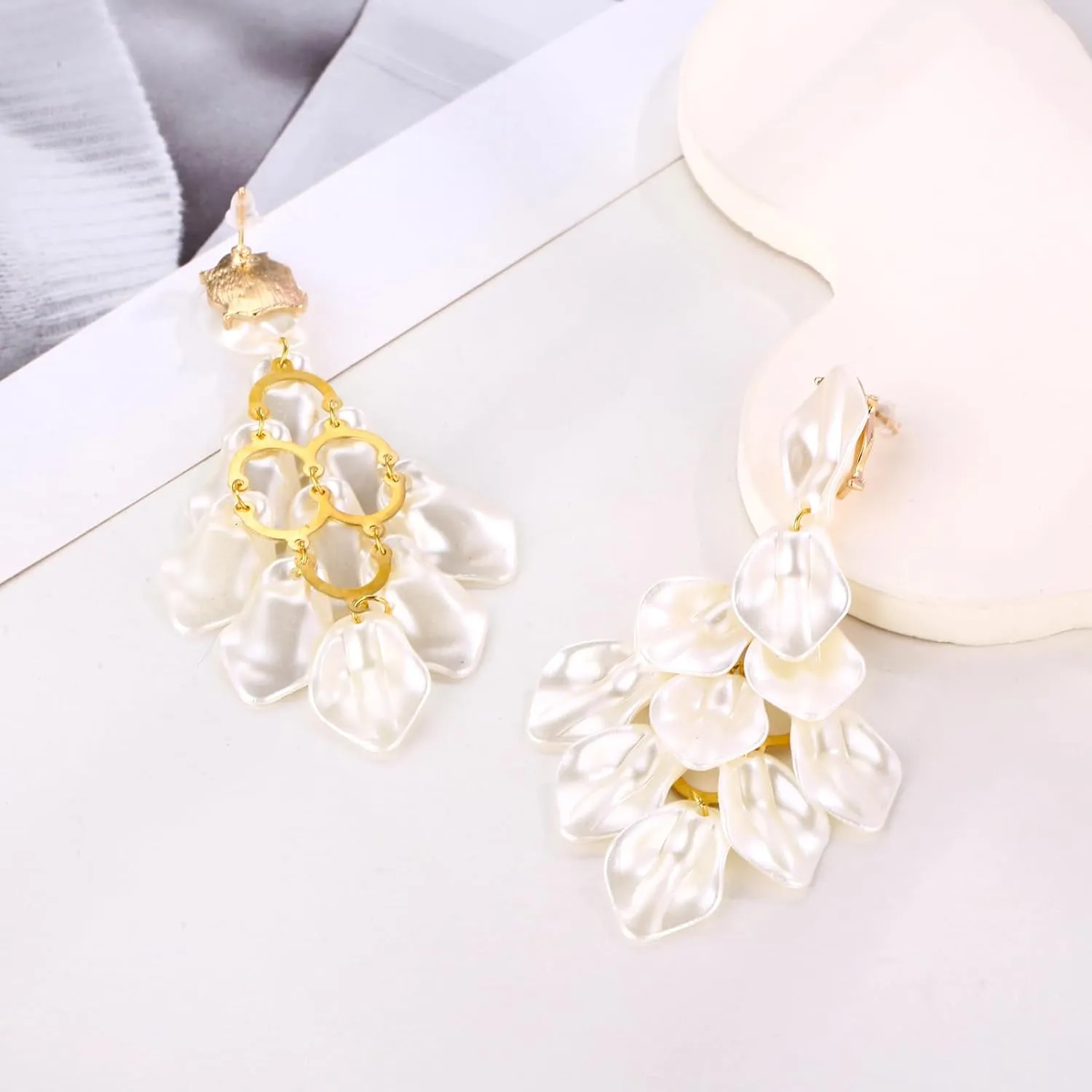 Halawly Long Rose Petal Earrings for Women Boho Acrylic Flower Drop Dangle Earrings Big Bold Colorful Fashion Rhombic Statement Costume Jewelry Gifts