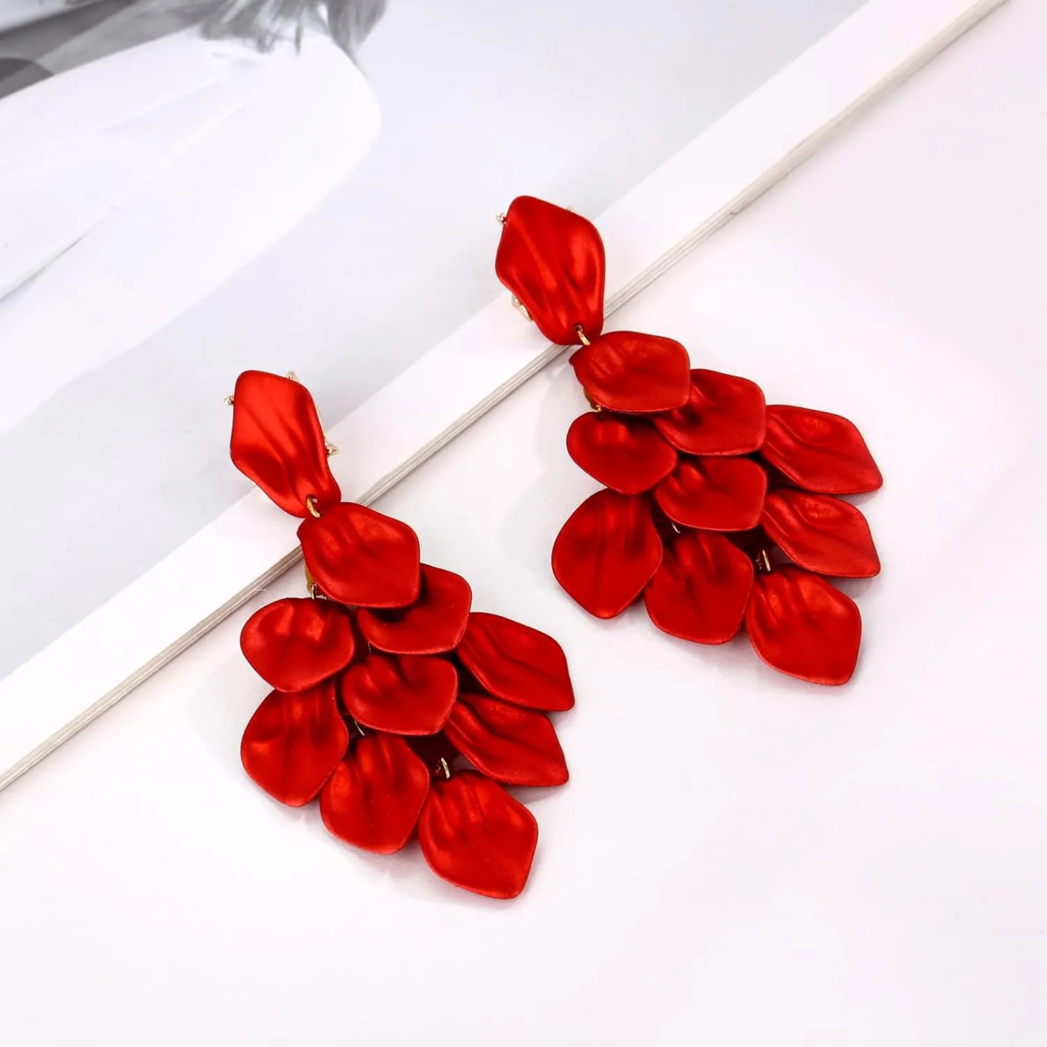 Halawly Long Rose Petal Earrings for Women Boho Acrylic Flower Drop Dangle Earrings Big Bold Colorful Fashion Rhombic Statement Costume Jewelry Gifts