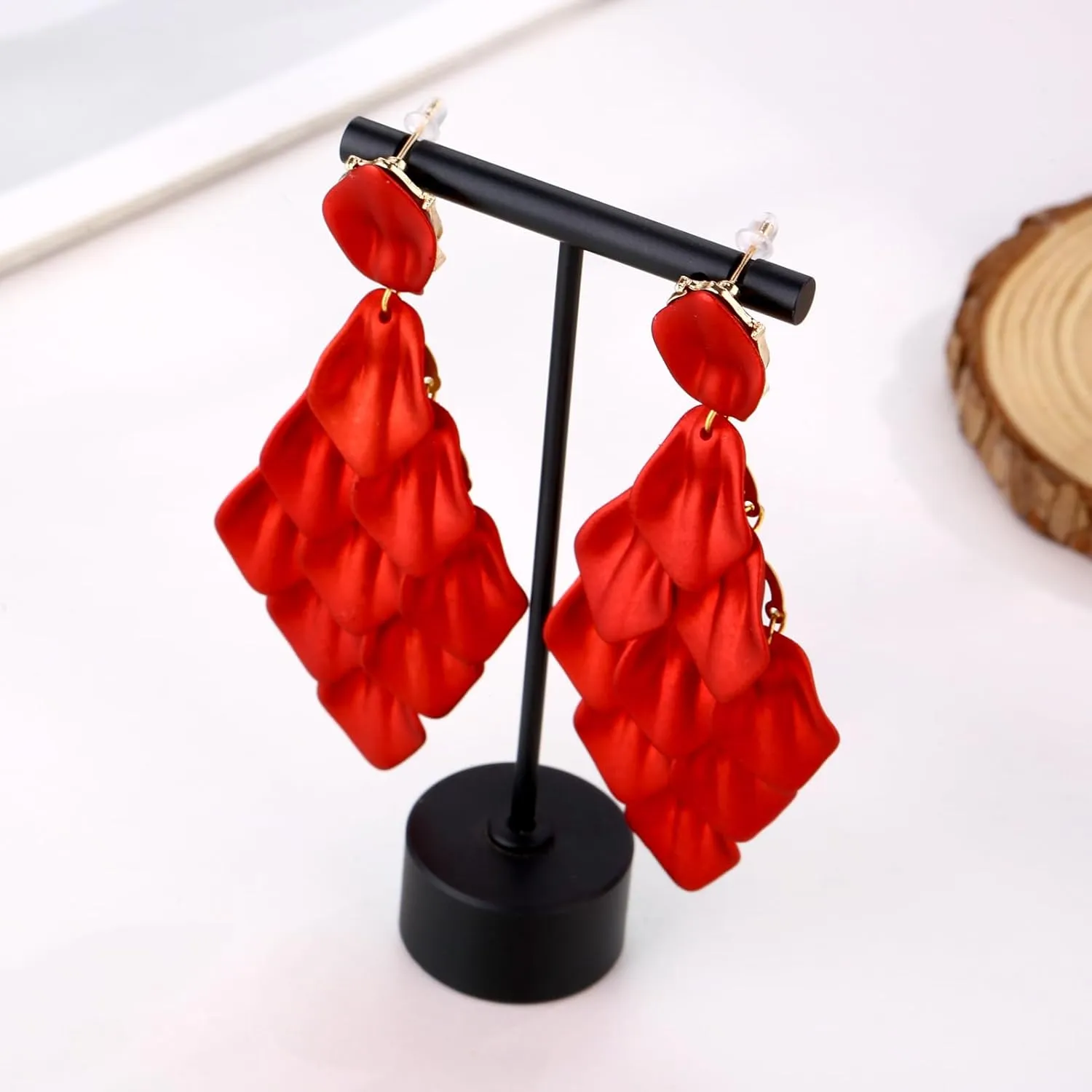Halawly Long Rose Petal Earrings for Women Boho Acrylic Flower Drop Dangle Earrings Big Bold Colorful Fashion Rhombic Statement Costume Jewelry Gifts