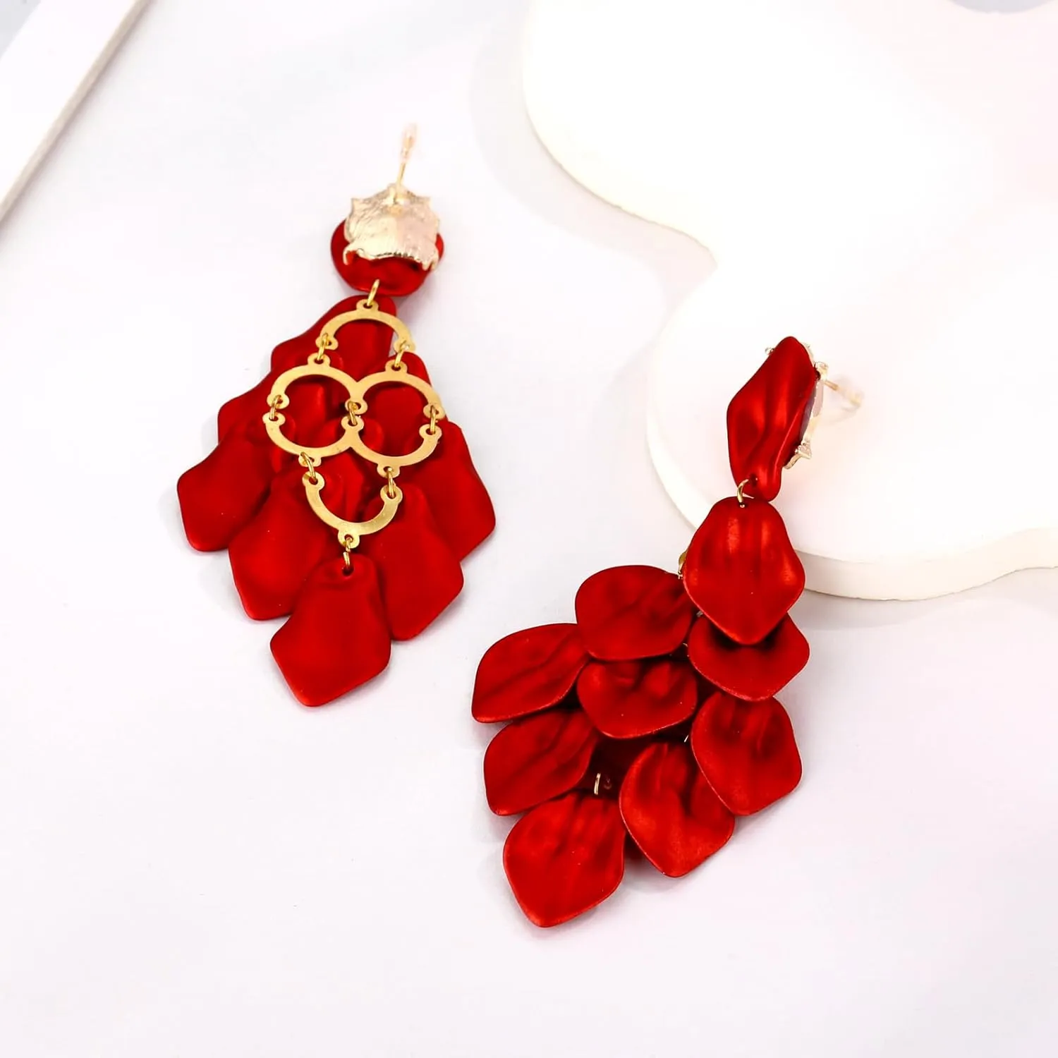 Halawly Long Rose Petal Earrings for Women Boho Acrylic Flower Drop Dangle Earrings Big Bold Colorful Fashion Rhombic Statement Costume Jewelry Gifts