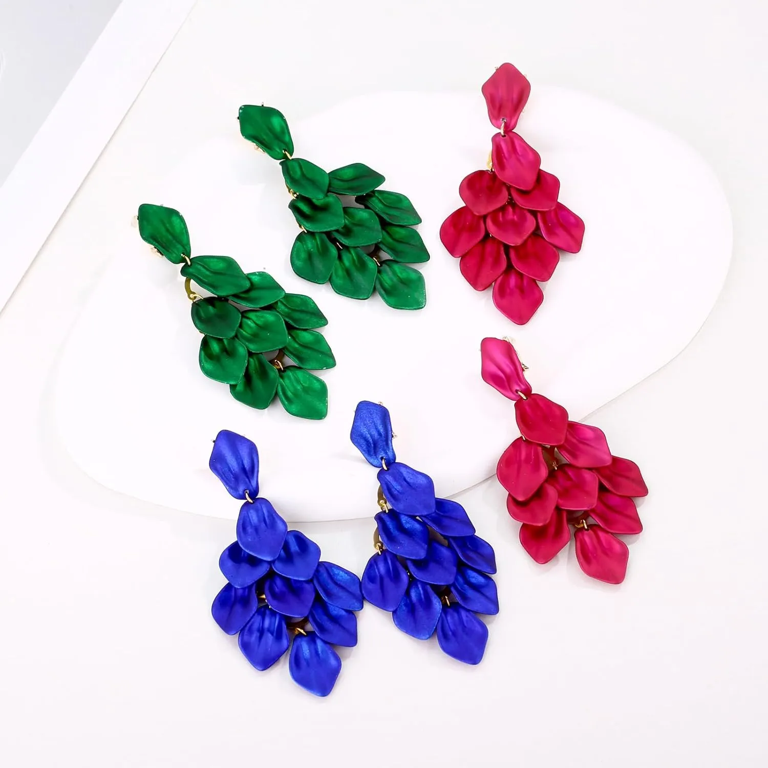 Halawly Long Rose Petal Earrings for Women Boho Acrylic Flower Drop Dangle Earrings Big Bold Colorful Fashion Rhombic Statement Costume Jewelry Gifts