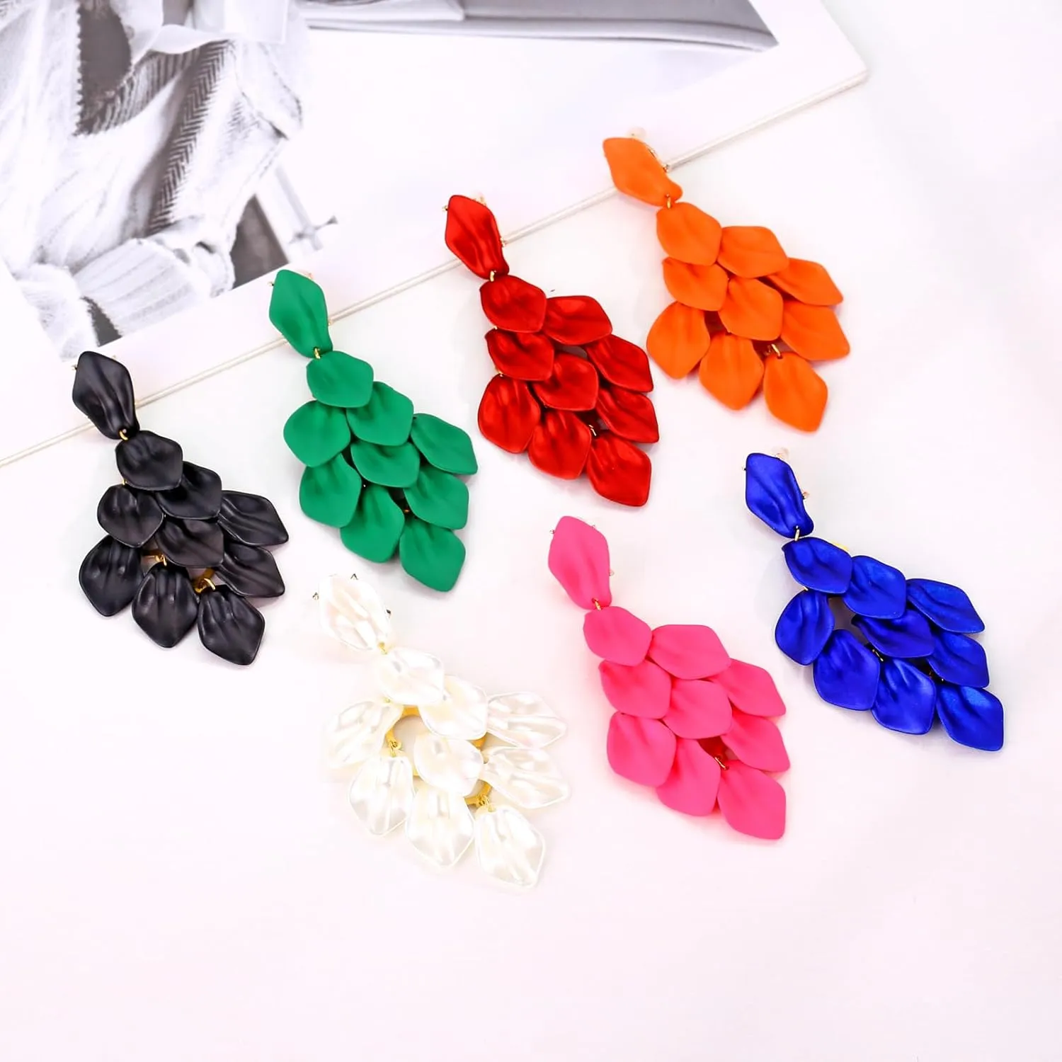 Halawly Long Rose Petal Earrings for Women Boho Acrylic Flower Drop Dangle Earrings Big Bold Colorful Fashion Rhombic Statement Costume Jewelry Gifts