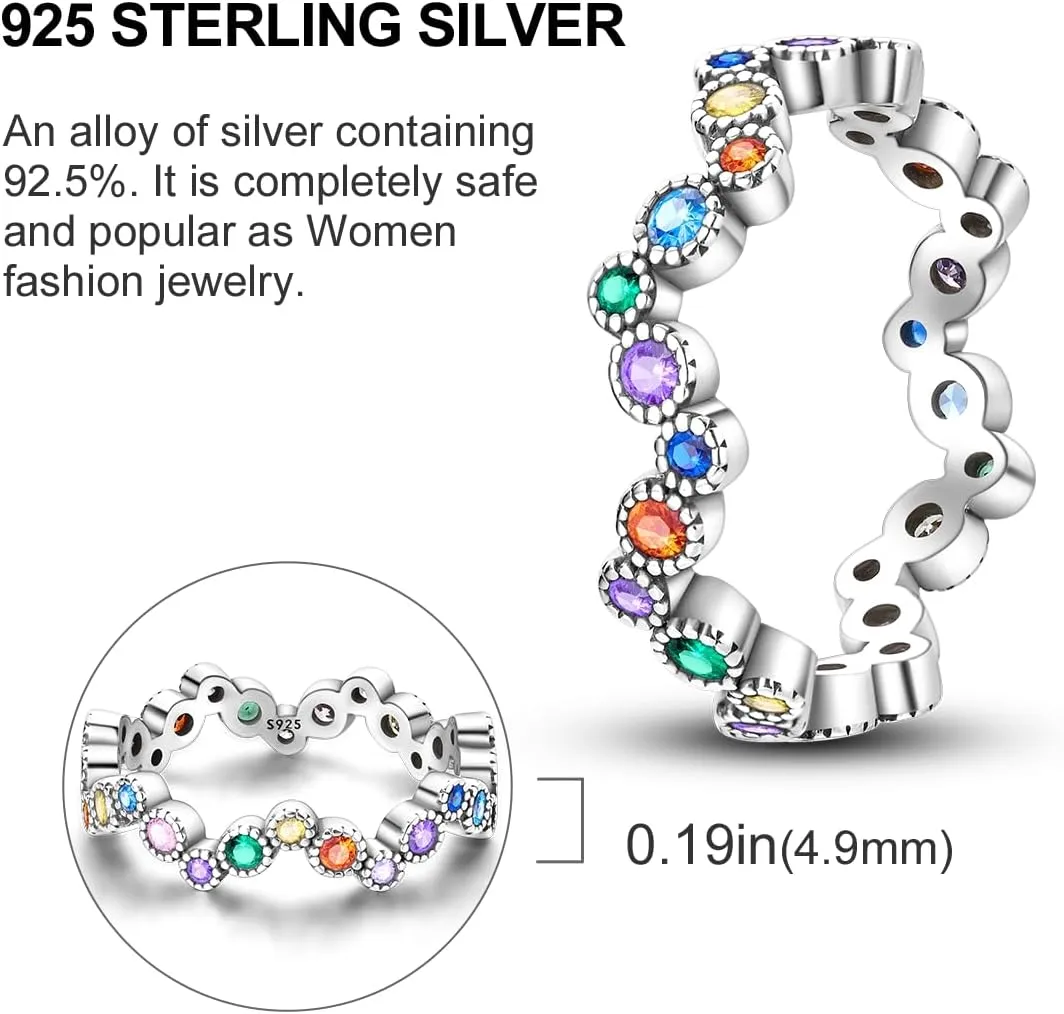 Hapour 925 Sterling Silver Rings for Women Cubic Zirconia Eternity Bands for Women Stackable Vintage Rings Statement Rings