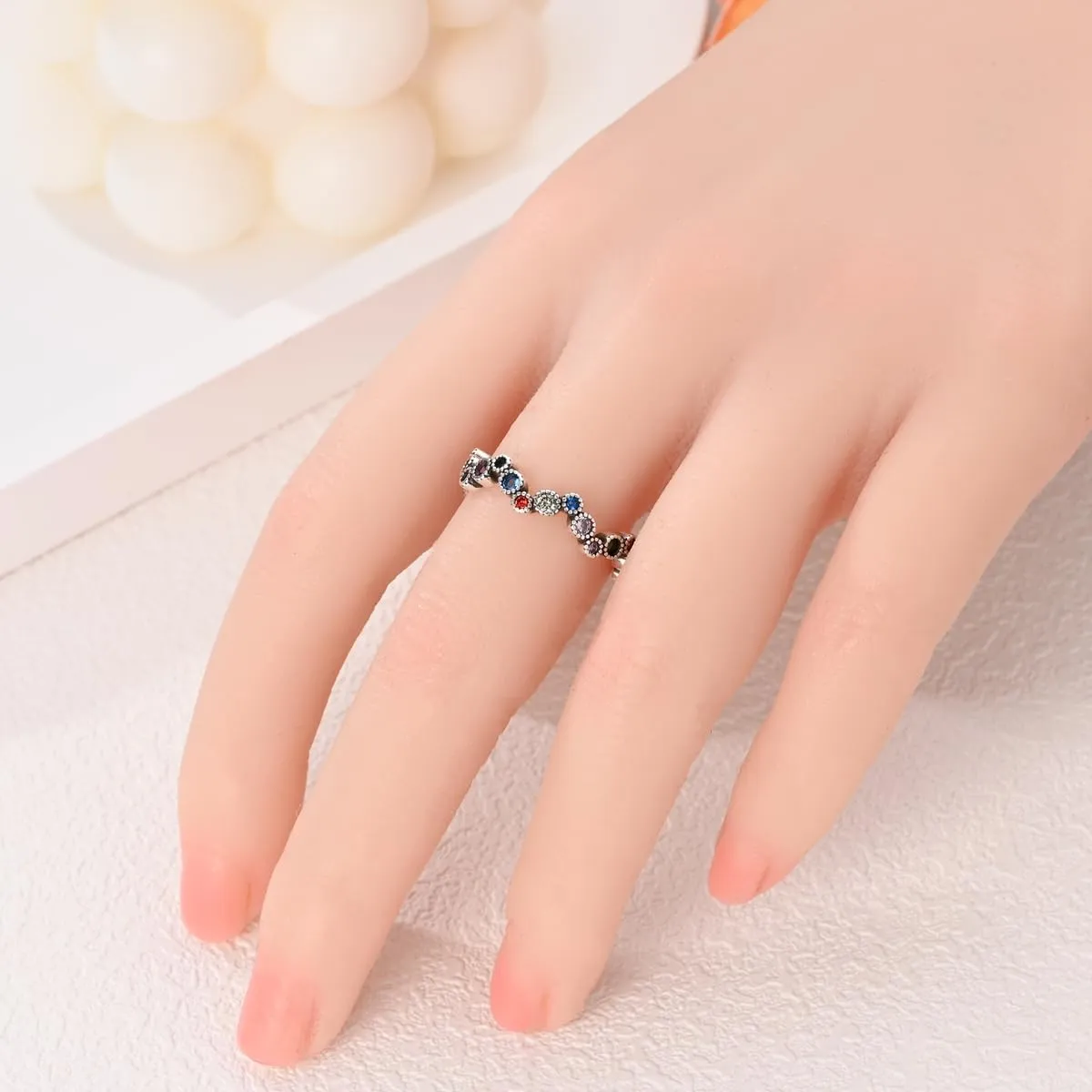 Hapour 925 Sterling Silver Rings for Women Cubic Zirconia Eternity Bands for Women Stackable Vintage Rings Statement Rings
