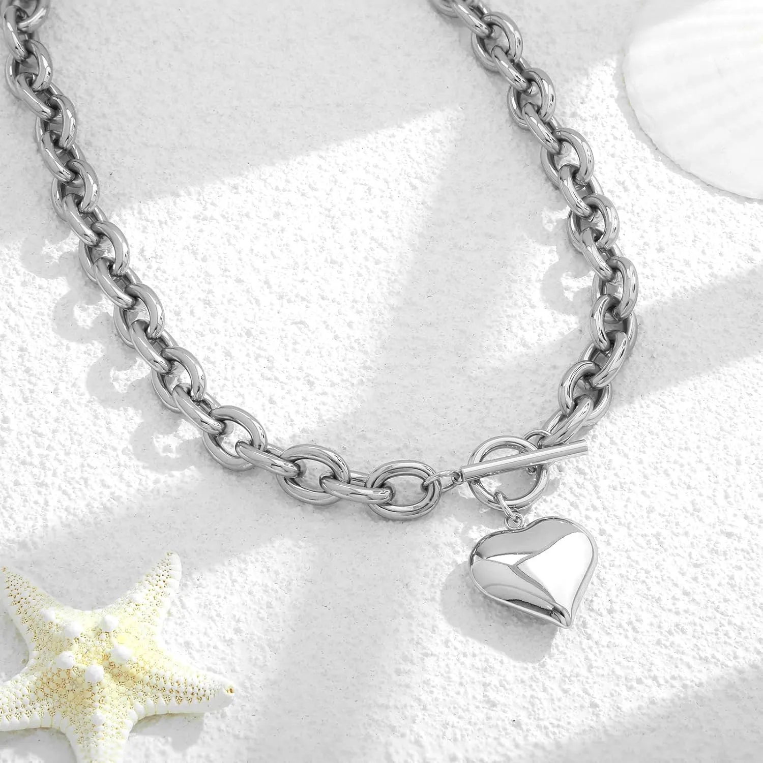 Heart Pendant Necklaces for Women Statement Chunky Chain Necklace Love Heart Charm Choker Necklace