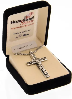 Heartland Men's Sterling Silver Chain Necklace with St. Benedict Crucifix Pendant - Elegant Design, Perfect for Everyday Wear or Special Occasions, Durable and Stylish Accessory - USA Made