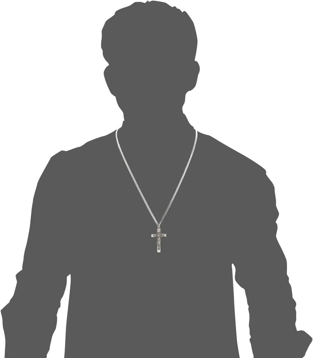 Heartland Men's Sterling Silver Chain Necklace with St. Benedict Crucifix Pendant - Elegant Design, Perfect for Everyday Wear or Special Occasions, Durable and Stylish Accessory - USA Made