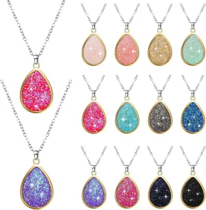 Hicarer 12 Pieces Teardrop Crystal Necklace Cubic Zirconia Pendant Necklace Jewelry for Women