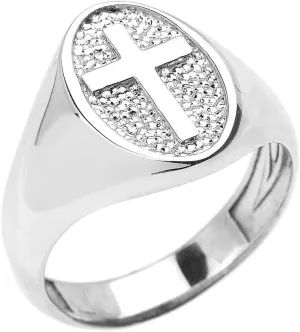 High Polished Sterling Silver Christian Religious Cross Unisex Ring