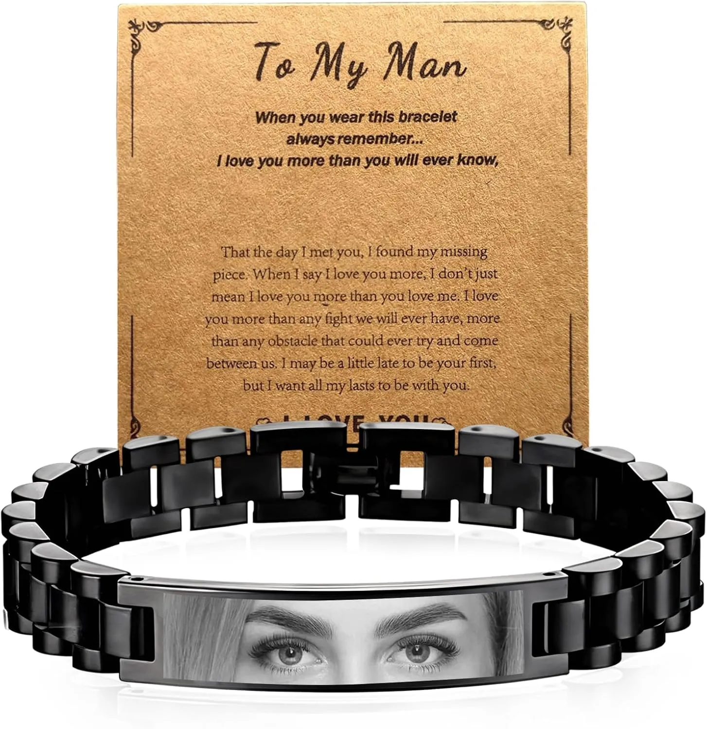 HJX Personalized Eyes Photo Bracelet for Men Custom Engraved Bracelets with Photo Text Personalized Gift To My Man/Son/Dad