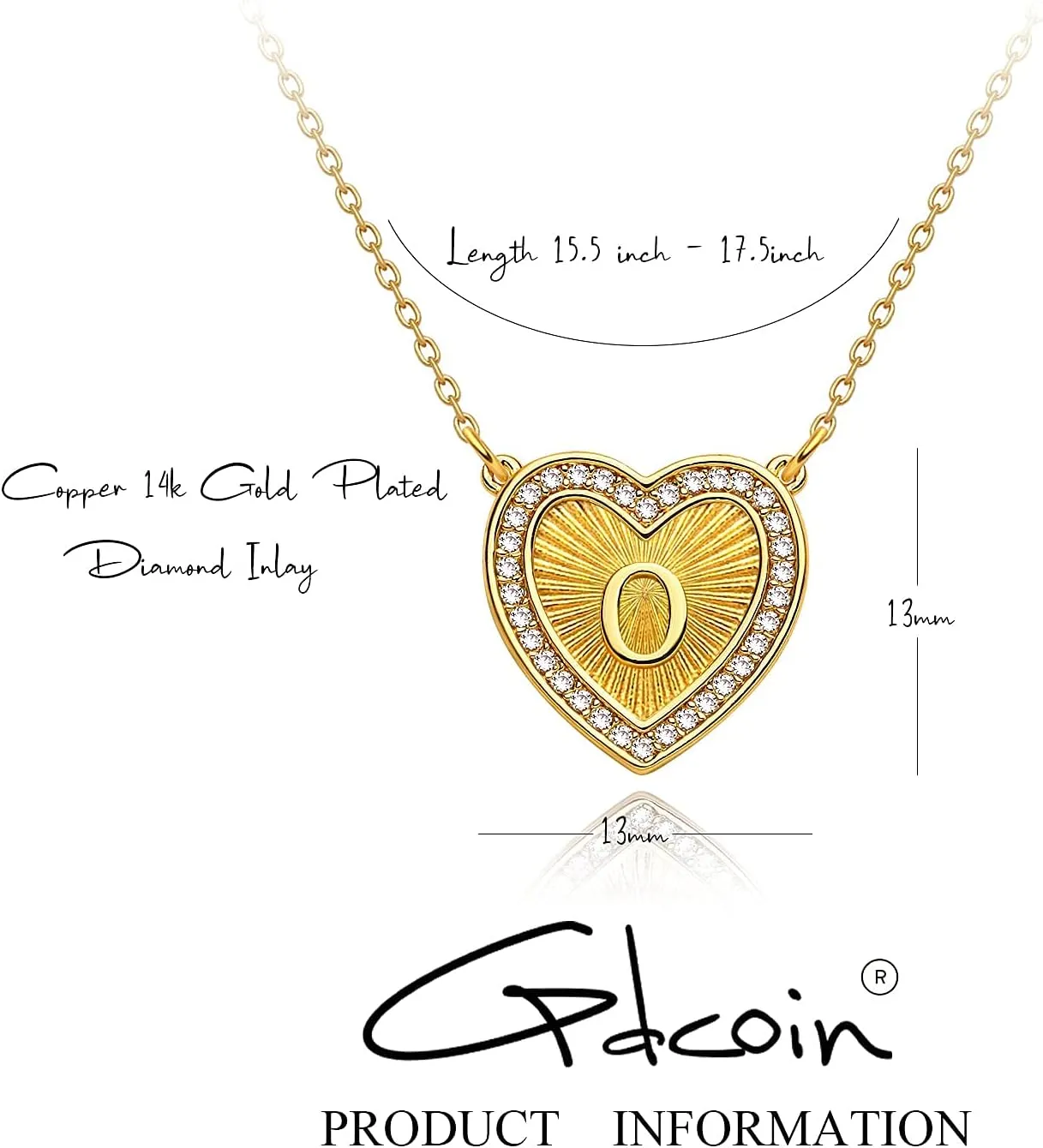 Initial Necklaces for Women, Delicate Heart Pendant 14K Gold Plated Dainty Personalized Letter Alphabet Necklace Cubic Zirconia Jewelry Gifts