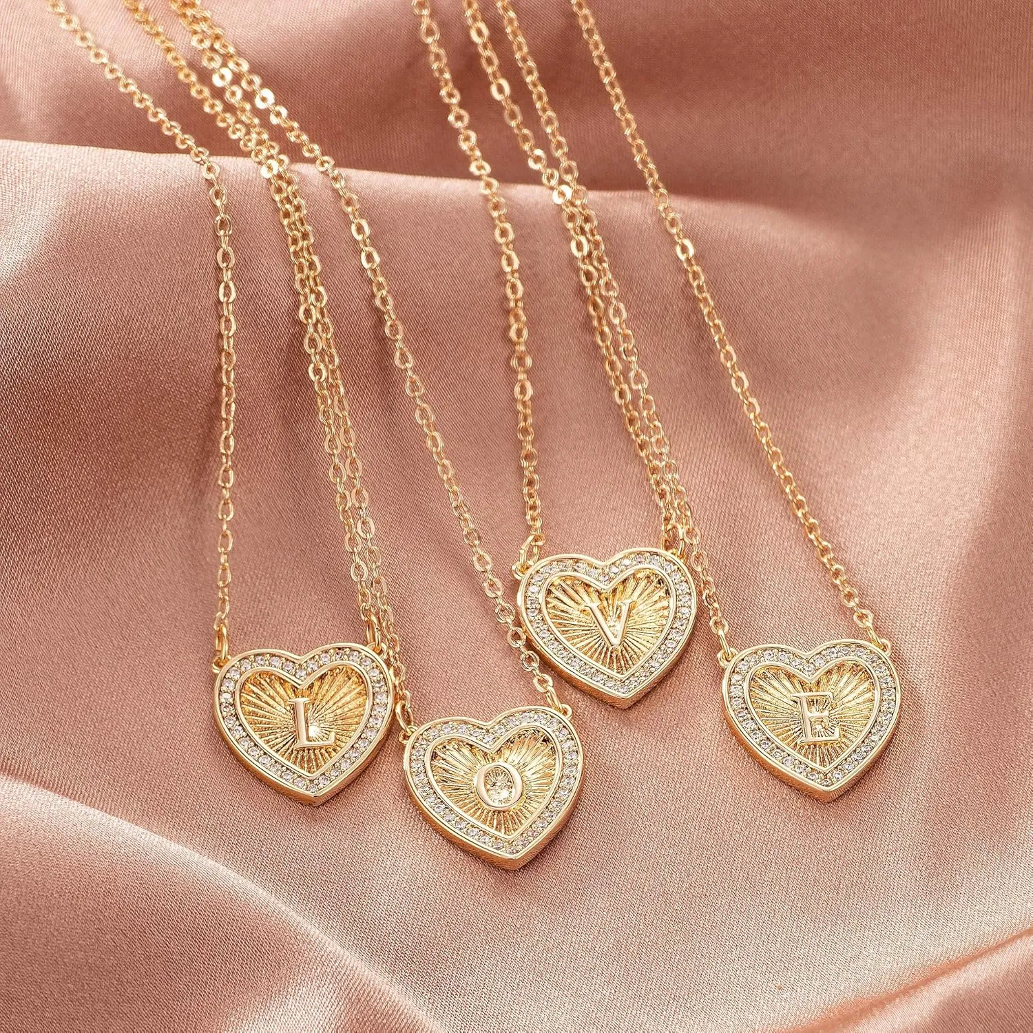 Initial Necklaces for Women, Delicate Heart Pendant 14K Gold Plated Dainty Personalized Letter Alphabet Necklace Cubic Zirconia Jewelry Gifts