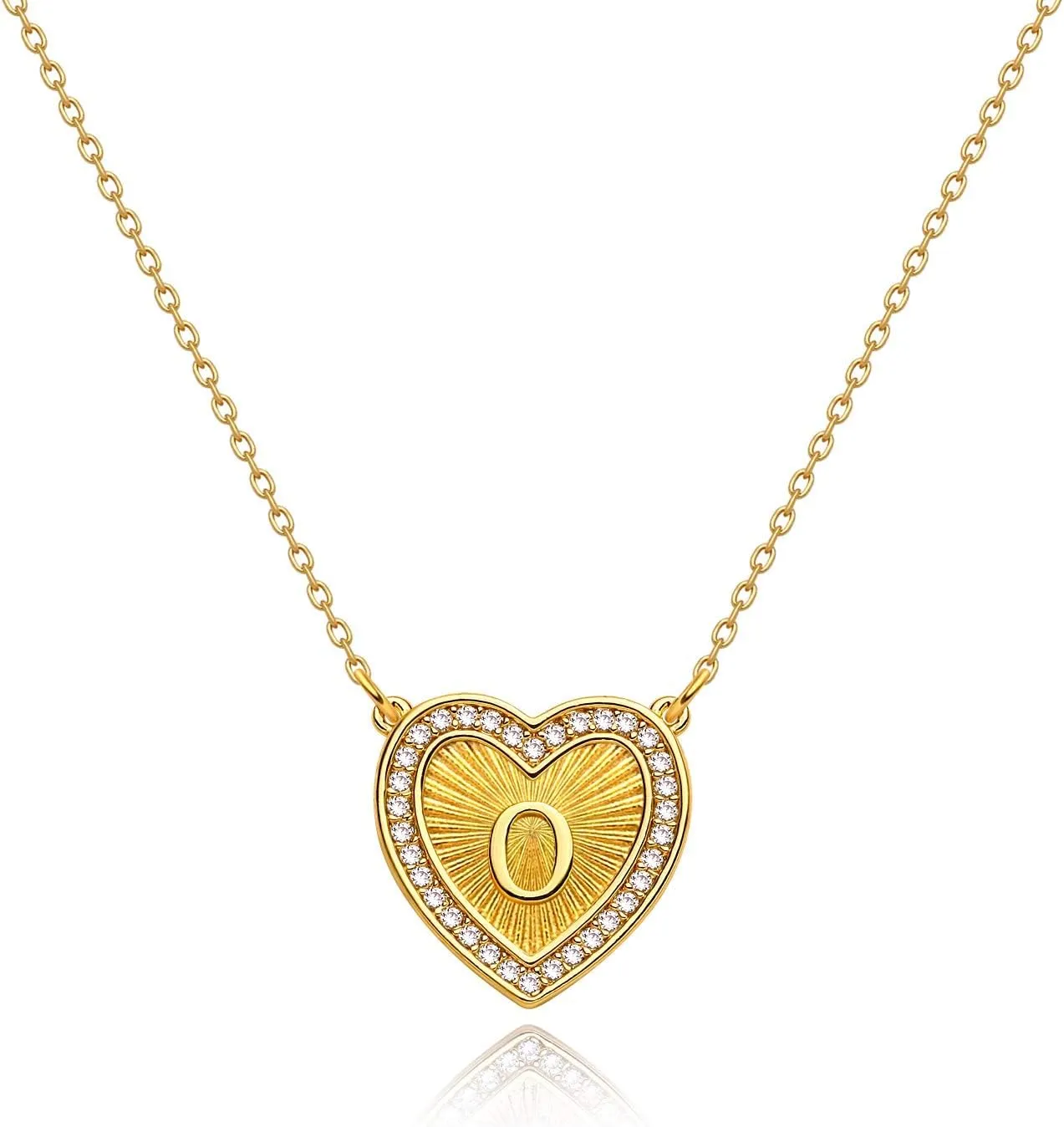Initial Necklaces for Women, Delicate Heart Pendant 14K Gold Plated Dainty Personalized Letter Alphabet Necklace Cubic Zirconia Jewelry Gifts