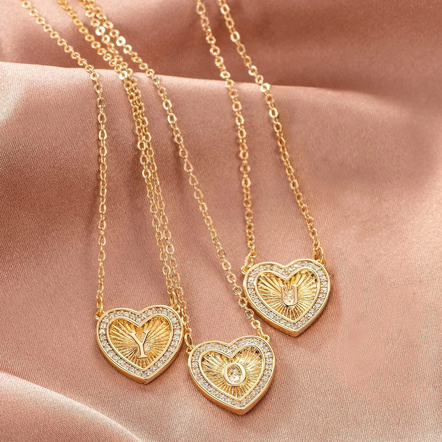 Initial Necklaces for Women, Delicate Heart Pendant 14K Gold Plated Dainty Personalized Letter Alphabet Necklace Cubic Zirconia Jewelry Gifts