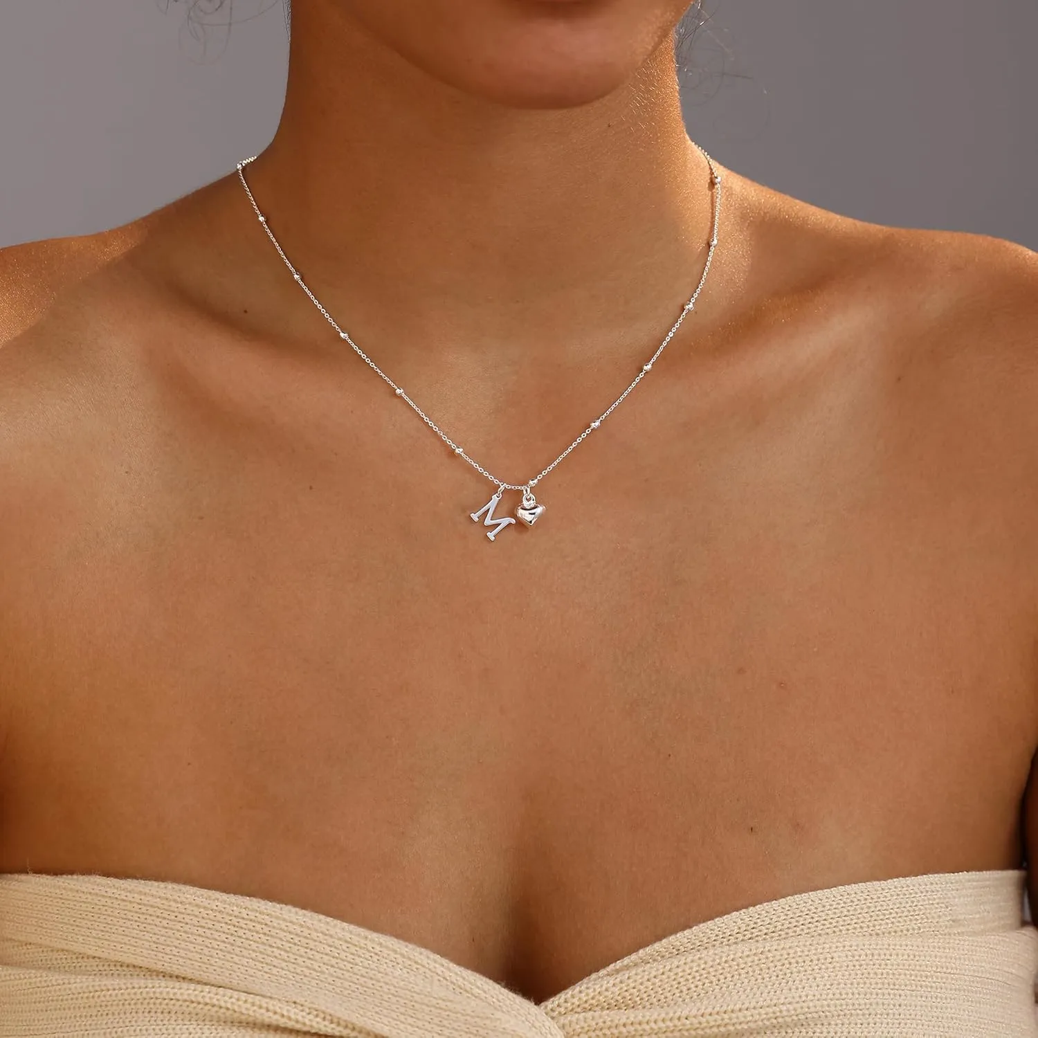 Initial Necklaces for Women,Cute Heart Letter Necklace Small Silver Necklace for Women Trendy Silver Jewelry