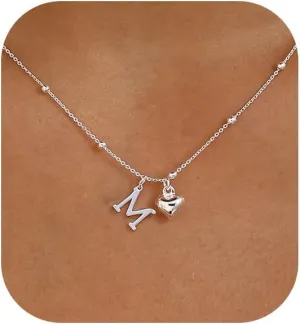 Initial Necklaces for Women,Cute Heart Letter Necklace Small Silver Necklace for Women Trendy Silver Jewelry