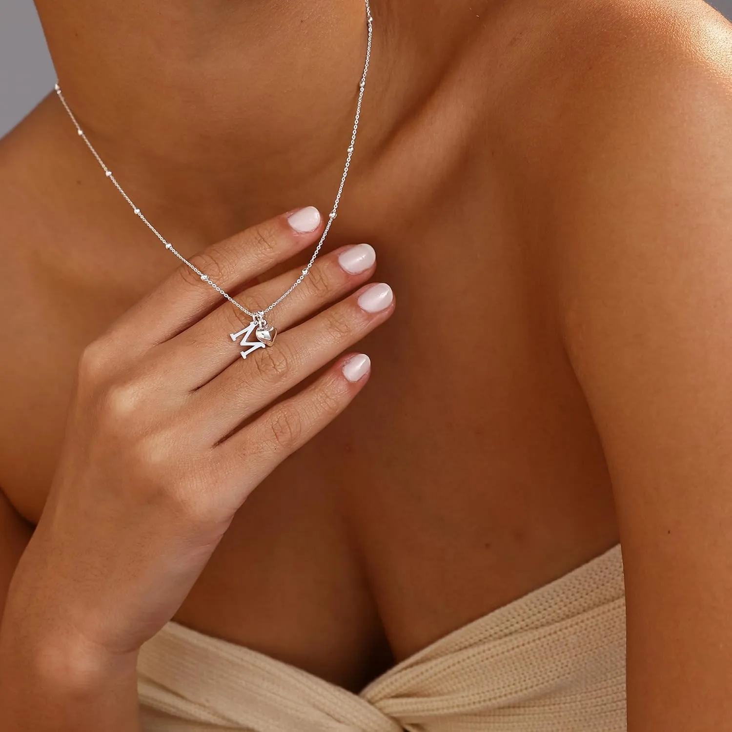 Initial Necklaces for Women,Cute Heart Letter Necklace Small Silver Necklace for Women Trendy Silver Jewelry