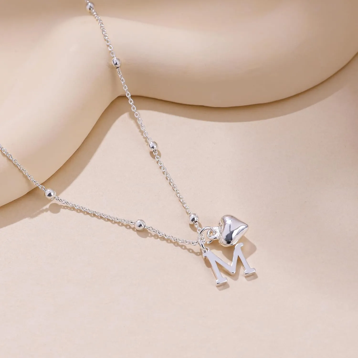 Initial Necklaces for Women,Cute Heart Letter Necklace Small Silver Necklace for Women Trendy Silver Jewelry