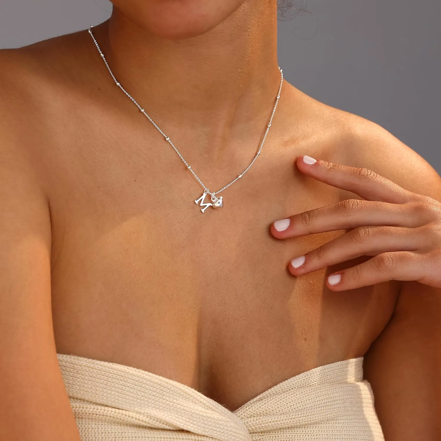 Initial Necklaces for Women,Cute Heart Letter Necklace Small Silver Necklace for Women Trendy Silver Jewelry
