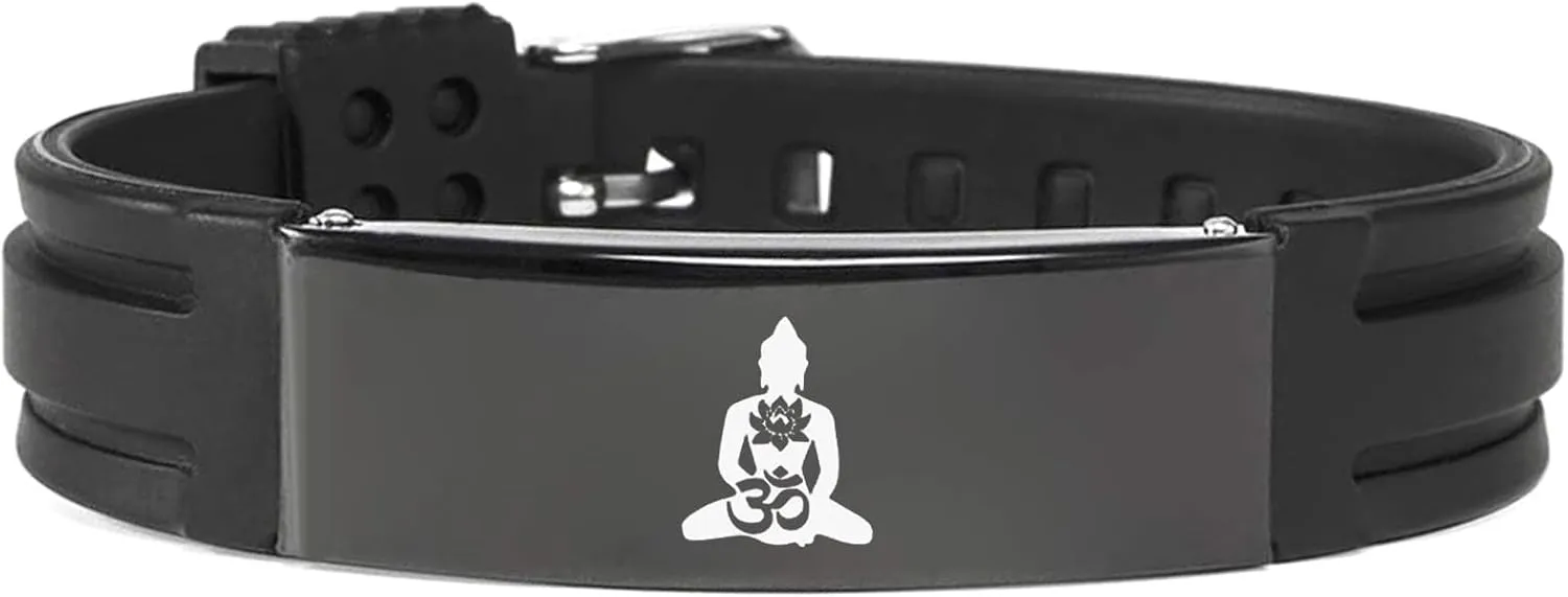 Inspirational Buddha Jewelry-Adjustable Silicone Buddhist Bracelet Wristband Spiritual Buddhism Prayer Bangle,Personalized Black Silicone Bracelet for Men Women