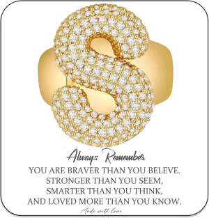 Inspirational Gifts for Women Initial Rings for Women Letter Ring A-Z Chunky Gold Rings 14K Gold Filled CZ Paved Alphabet Letter Ring