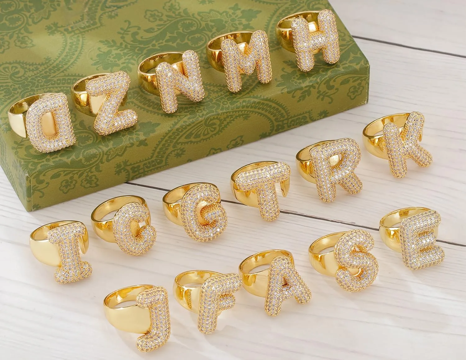 Inspirational Gifts for Women Initial Rings for Women Letter Ring A-Z Chunky Gold Rings 14K Gold Filled CZ Paved Alphabet Letter Ring
