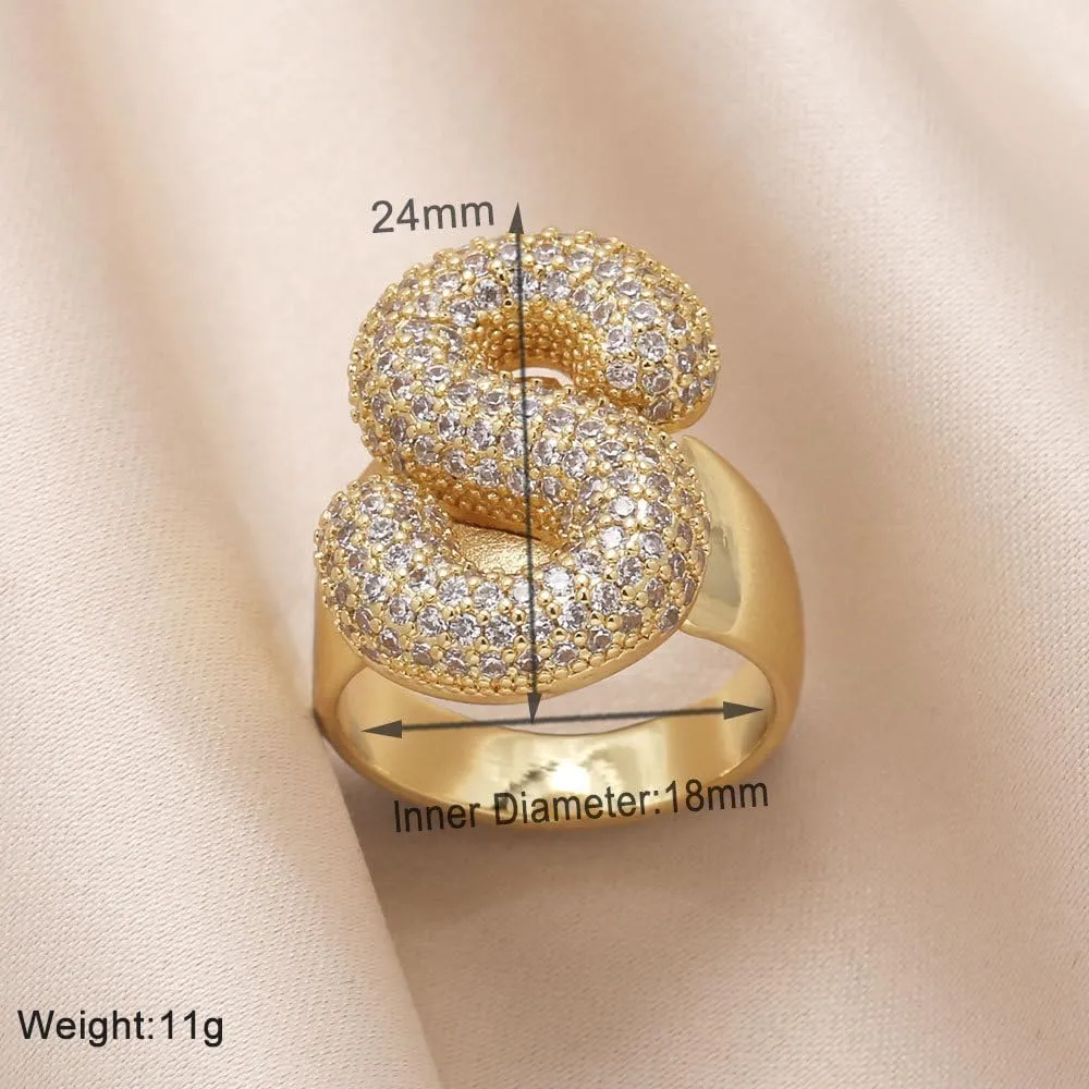 Inspirational Gifts for Women Initial Rings for Women Letter Ring A-Z Chunky Gold Rings 14K Gold Filled CZ Paved Alphabet Letter Ring