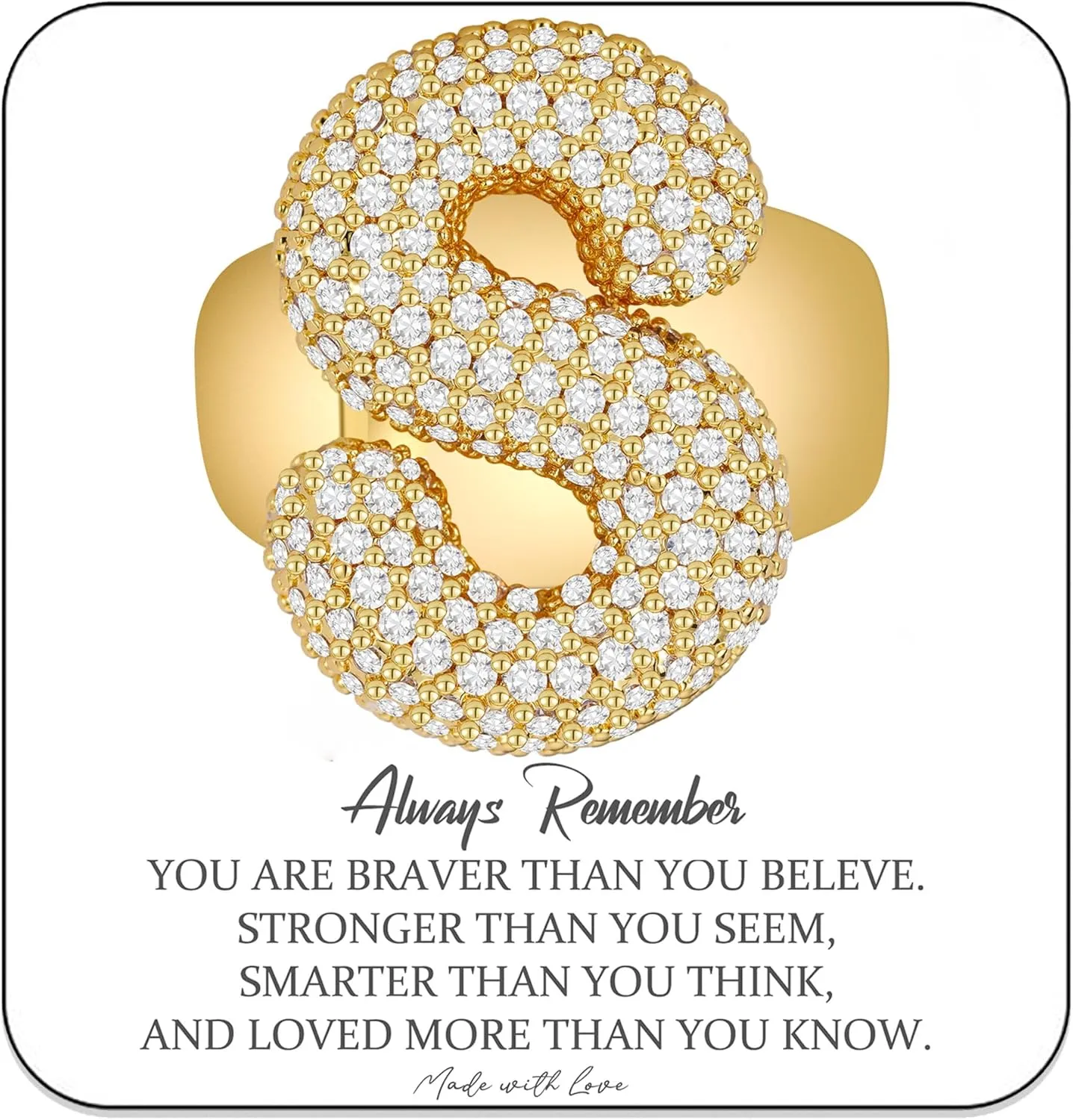 Inspirational Gifts for Women Initial Rings for Women Letter Ring A-Z Chunky Gold Rings 14K Gold Filled CZ Paved Alphabet Letter Ring