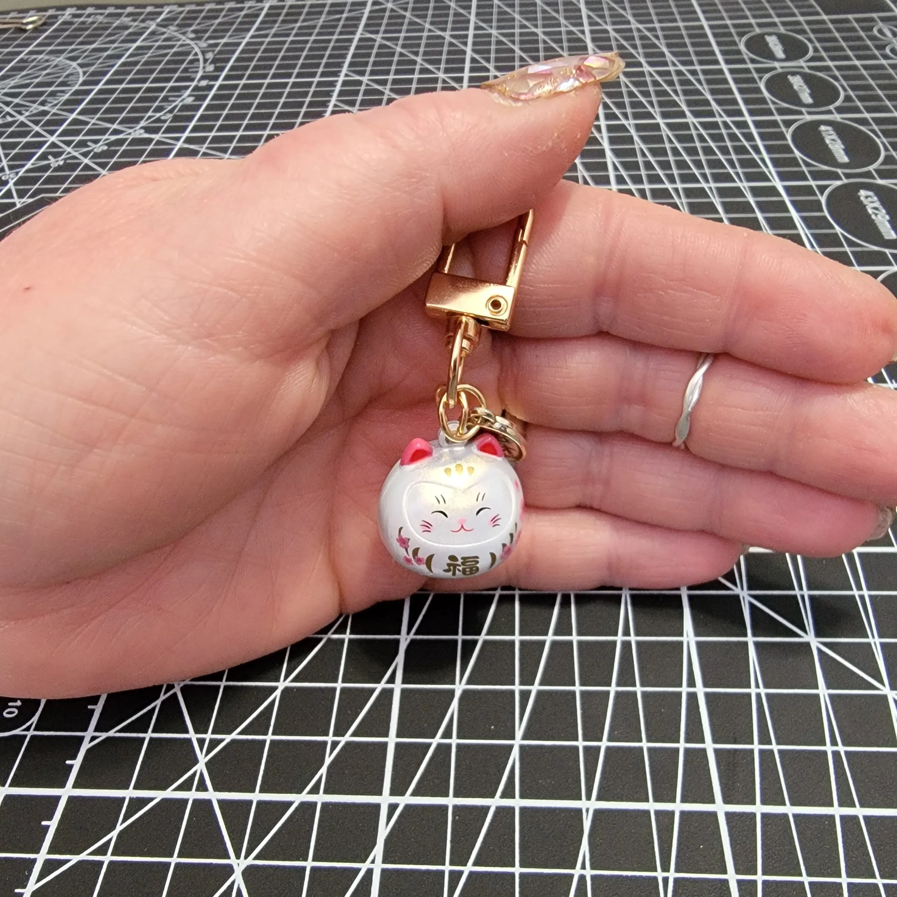 JAPANESE OMAMORI MINT Green Cat Kitty Planner Charm Good Luck Bell Good Luck Charm Water Tone Bell | 2 X .080 Inches