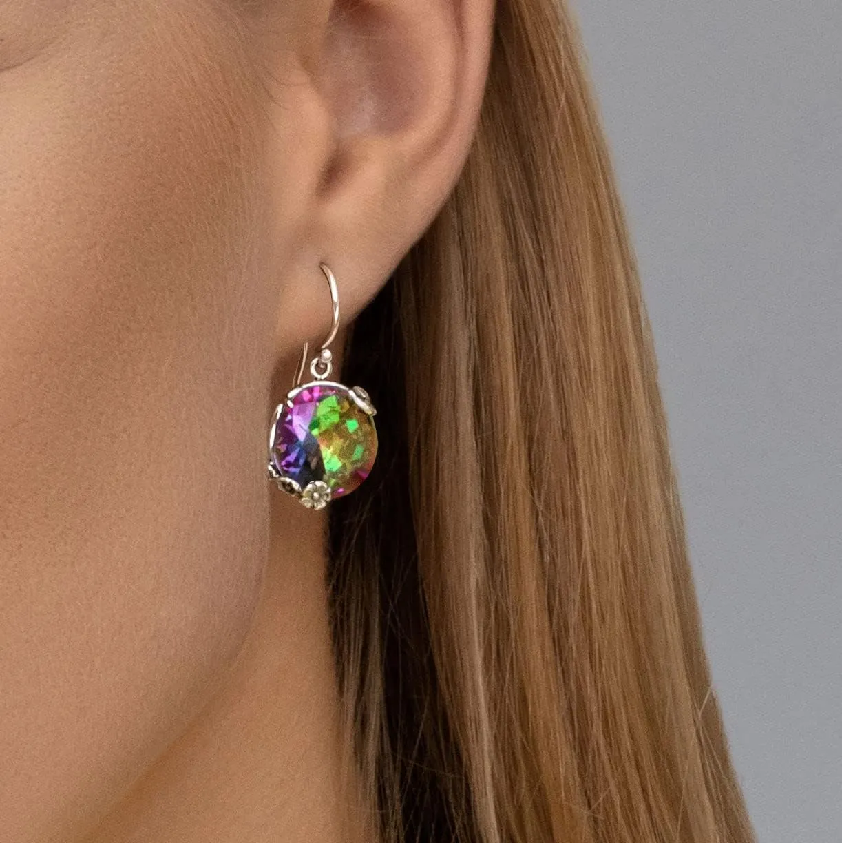 JEAN RACHEL JEWELRY 925 Sterling Silver Dangle Earrings for Women with Bold Round Cubic Zirconia - Floral Vintage Design - Hypoallergenic, Lead & Nickel Free - Artisan Handcrafted Statement Earrings