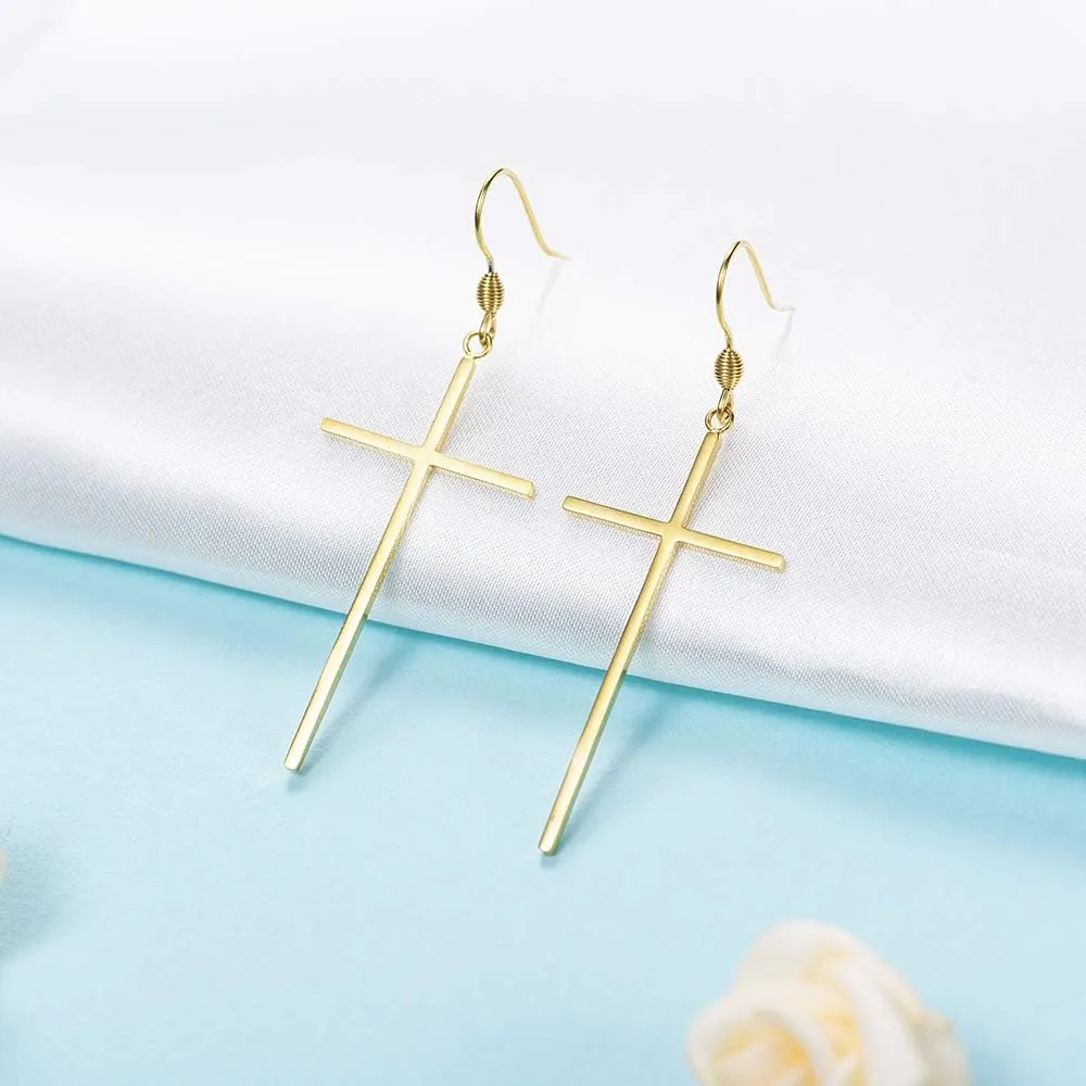 Jeka Hypoallergenic Stainless Steel Cross Earrings Long Dangle Minimalist Jewelry for Women Girls Family Friends Gifts