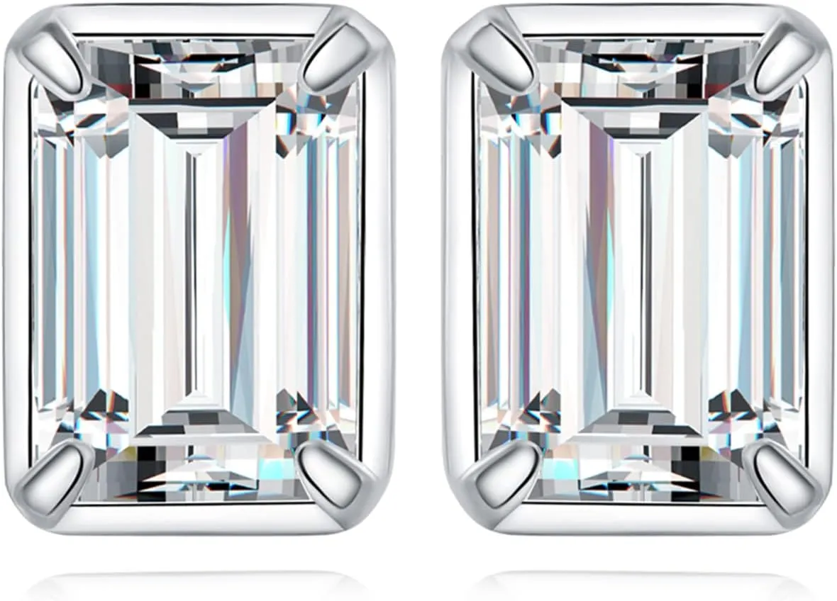 JewelryPalace Emerald Cut 1ct Cubic Zirconia Solitaire Stud Earrings for Women, 925 Sterling Silver 14k White Yellow Rose Gold Plated Earrings for Her, Classic Simulated Diamond Earrings Jewelry Sets