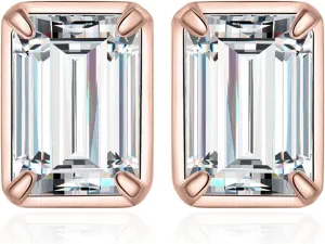 JewelryPalace Emerald Cut 1ct Cubic Zirconia Solitaire Stud Earrings for Women, 925 Sterling Silver 14k White Yellow Rose Gold Plated Earrings for Her, Classic Simulated Diamond Earrings Jewelry Sets