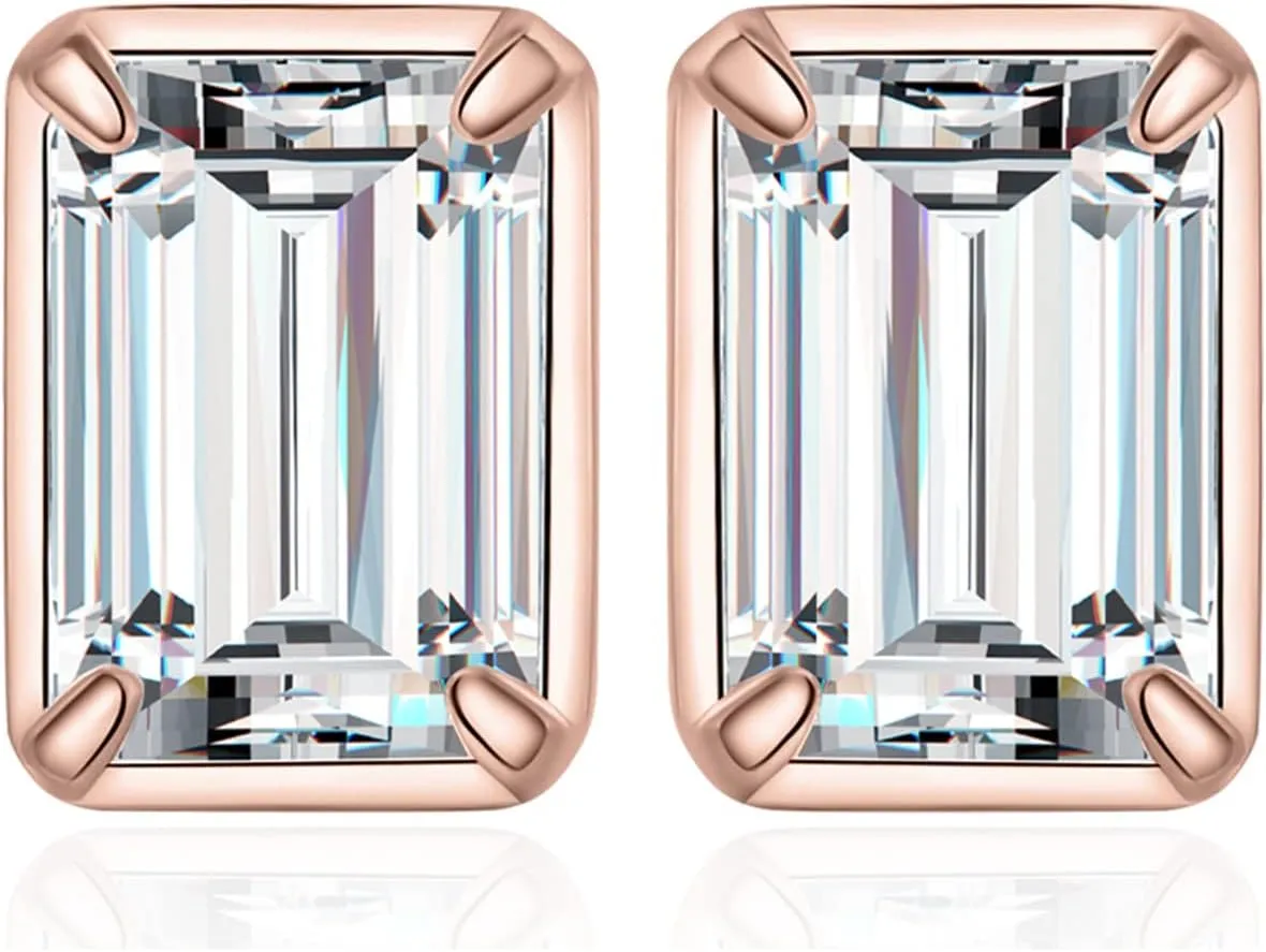JewelryPalace Emerald Cut 1ct Cubic Zirconia Solitaire Stud Earrings for Women, 925 Sterling Silver 14k White Yellow Rose Gold Plated Earrings for Her, Classic Simulated Diamond Earrings Jewelry Sets